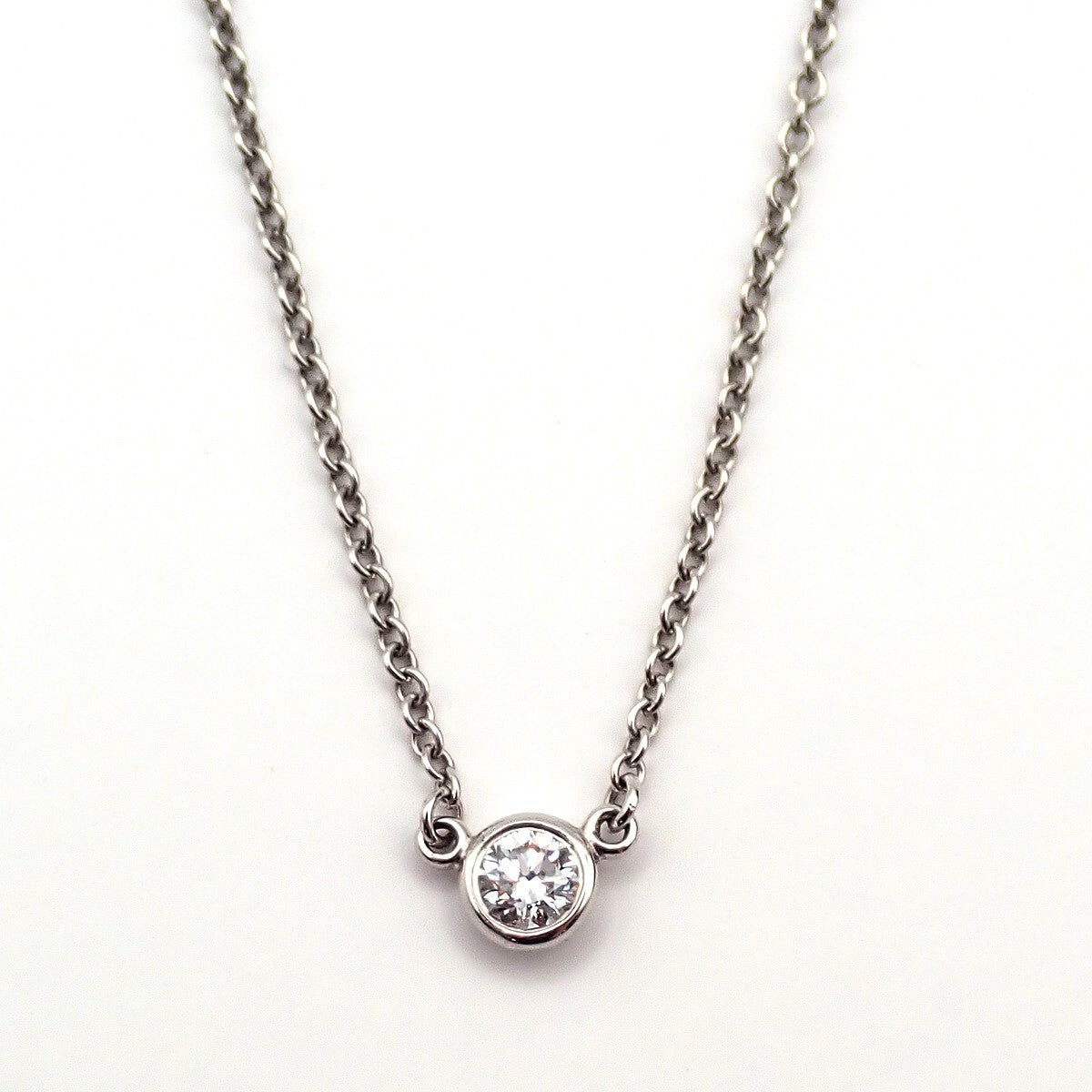 TIFFANY & CO. By The Yard Single Diamond Pendant Necklace Pt 950 Silver 10RK965