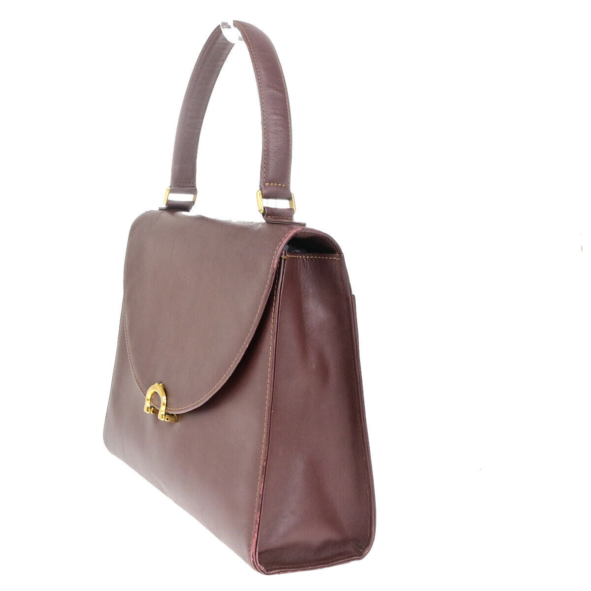 MUST DE CARTIER 2C Logo Hand Bag Leather Bordeaux GHW Spain 09YG298