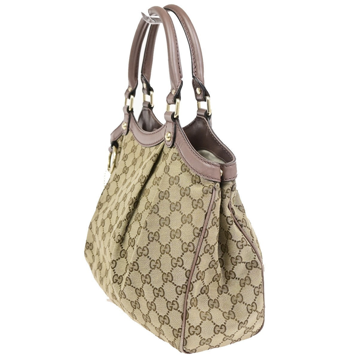 GUCCI Sukey Shoulder Hand Bag Canvas Leather Beige Pink GHW Italy 85CB047