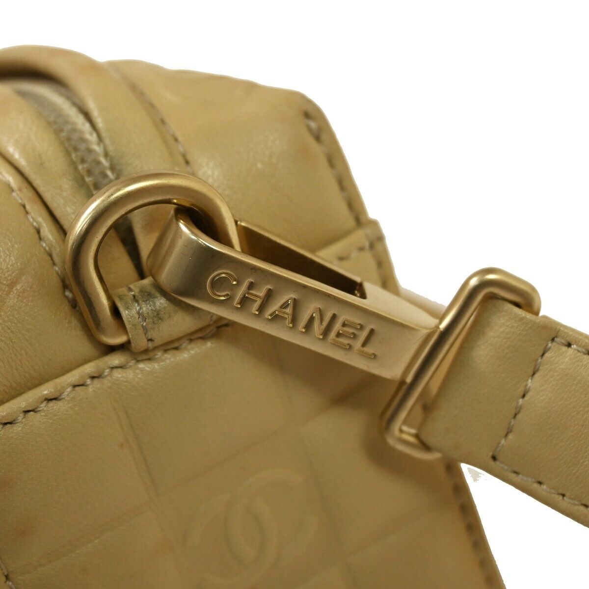 CHANEL CC Logo Chocolate Bar 2Way Hand Bag Leather Beige GHW Italy 11GA902