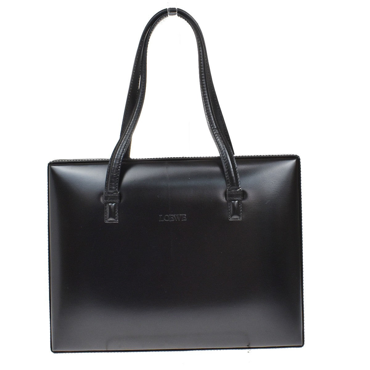 LOEWE Logo Hand Bag Calf Leather Black GHW Spain 76CA055