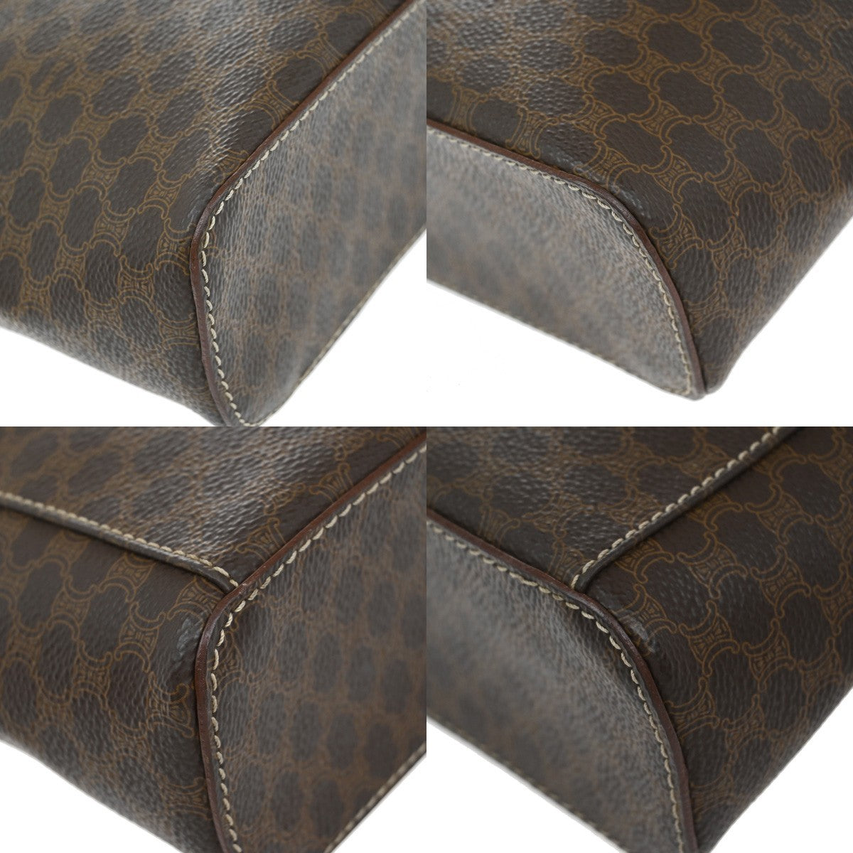 CELINE Logo Macadam Pattern Vanity Hand Bag PVC Leather Brown GHW Italy 63KP120