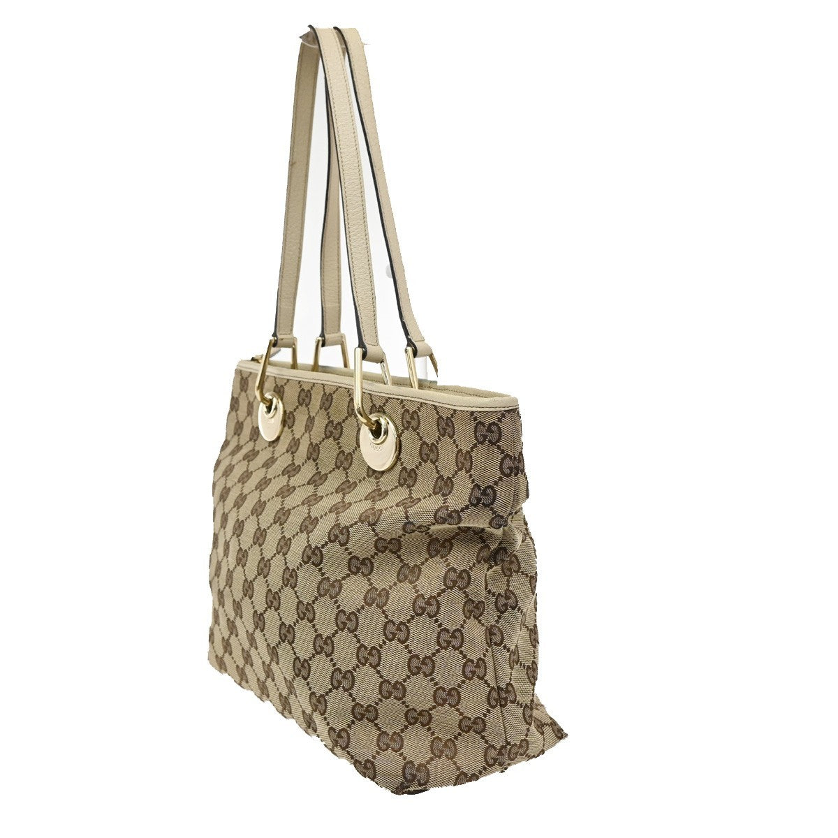 GUCCI Logo GG Pattern Shoulder Bag Canvas Leather Beige Italy 36TA101