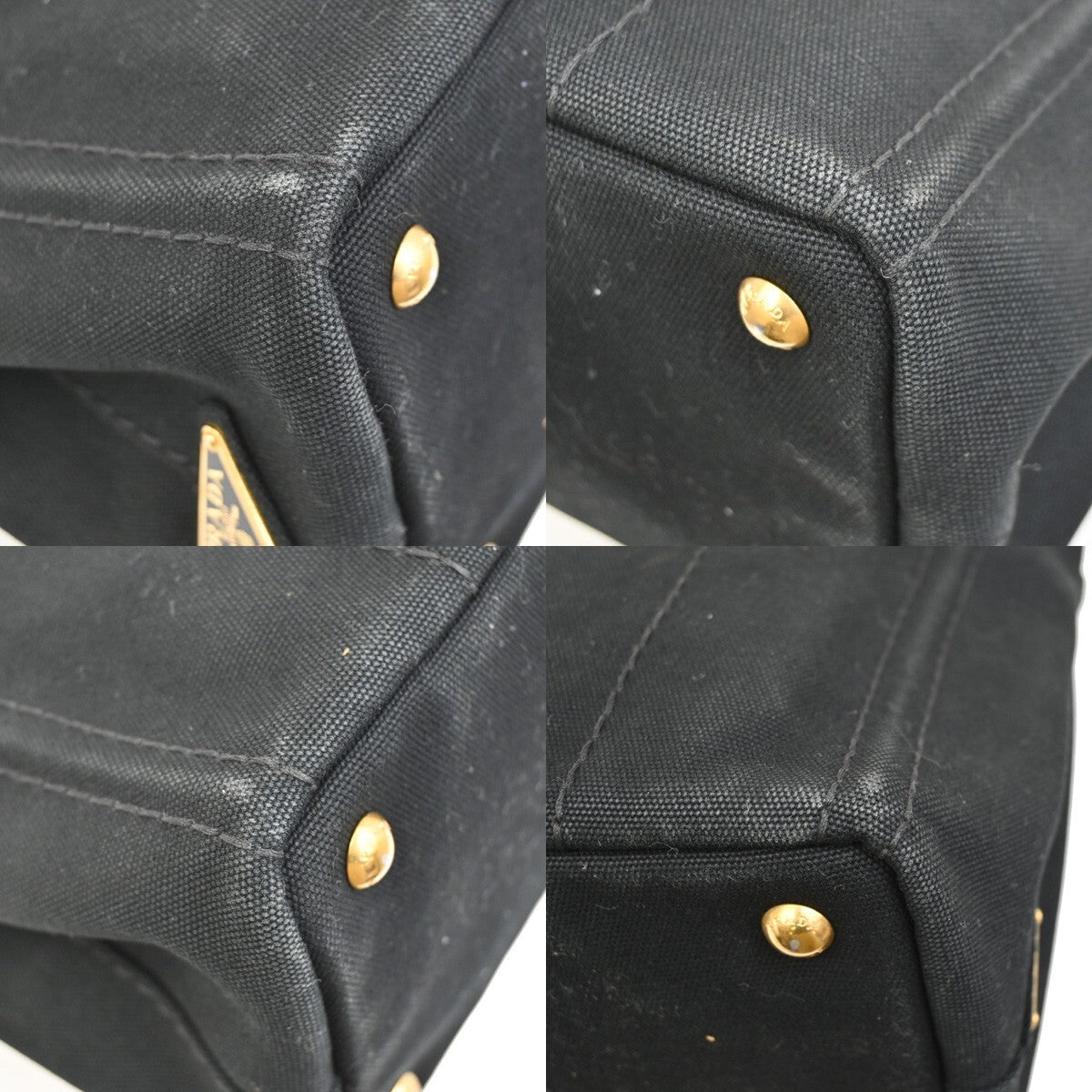 PRADA Logo Canapa 2Way Shoulder Hand Bag Canvas Leather Black GHW Italy 77EE255