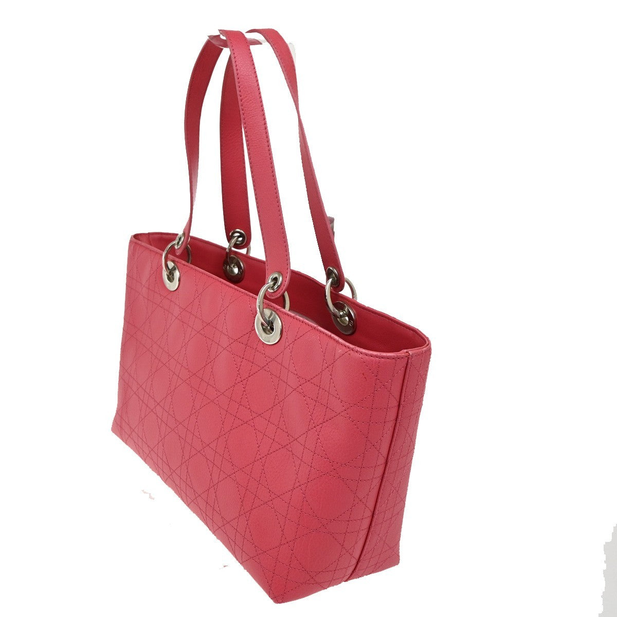 CHRISTIAN DIOR Lady Cannage Shoulder Tote Bag Leather Pink SHW 75TA300