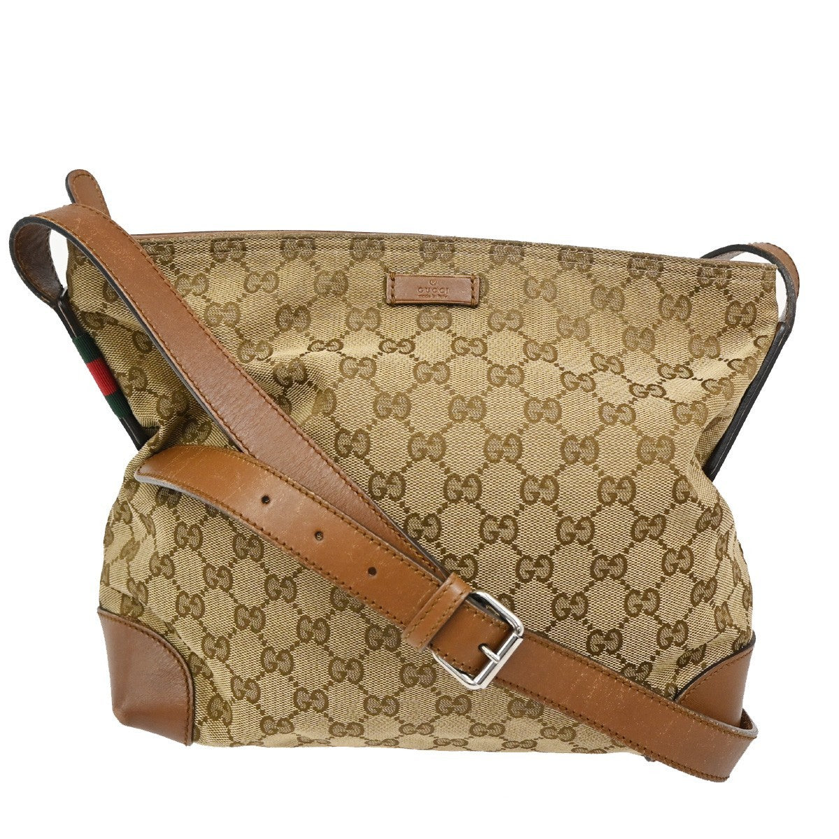 GUCCI Logo Sherry GG Pattern Shoulder Bag Canvas Leather Brown SHW Italy 65TA112