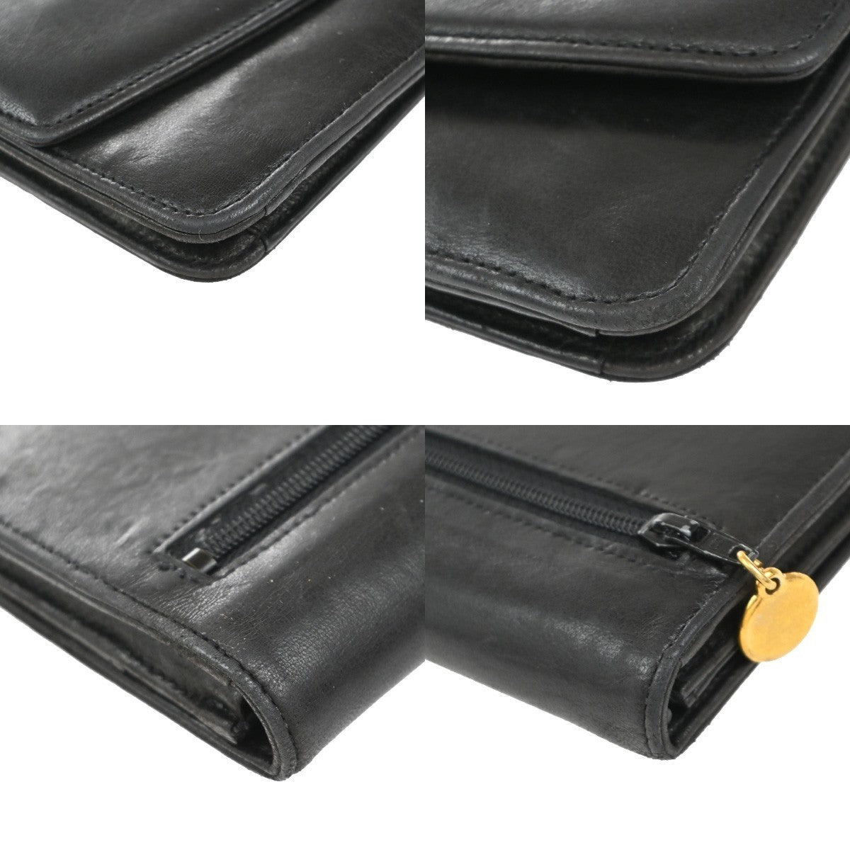 CHANEL CC Logo Long Bifold Wallet Leather Black GHW Vintage 35RF726