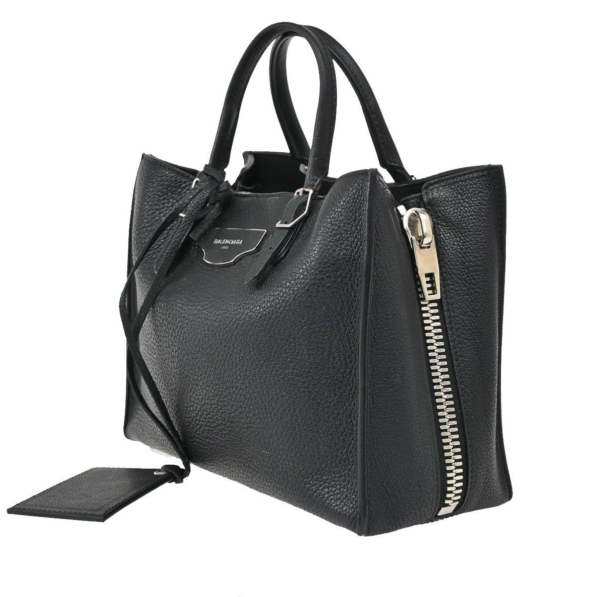 BALENCIAGA Paper Mini Shoulder Hand Bag Leather Black SHW Mirror 46RL476