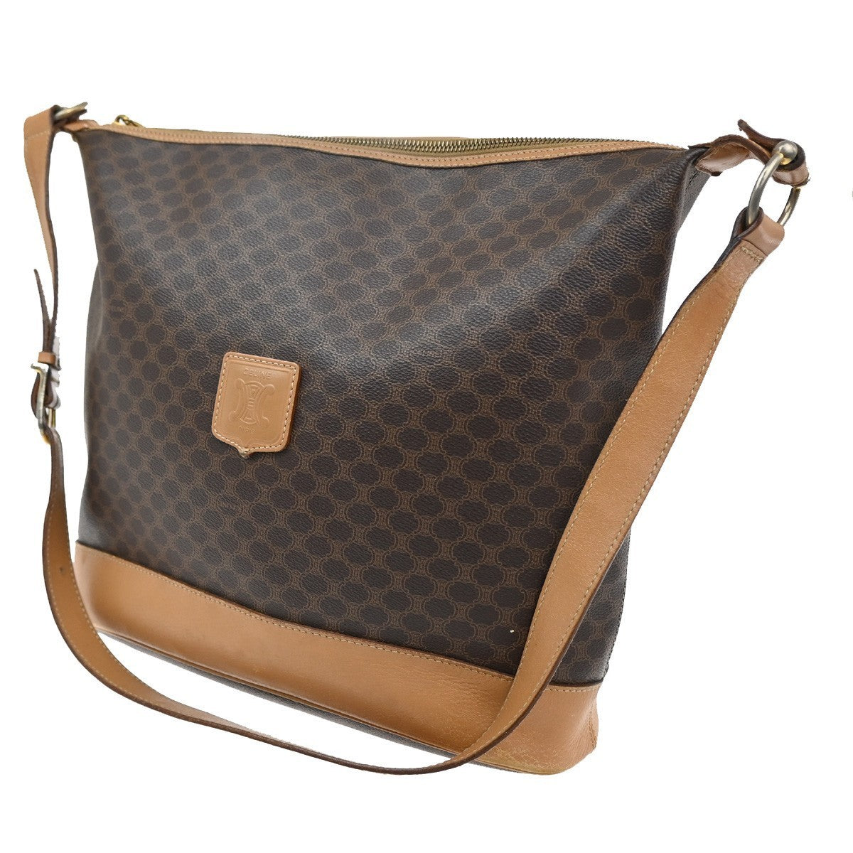 CELINE Logo Macadam Pattern Shoulder Tote Bag PVC Leather Brown GHW 04KB843