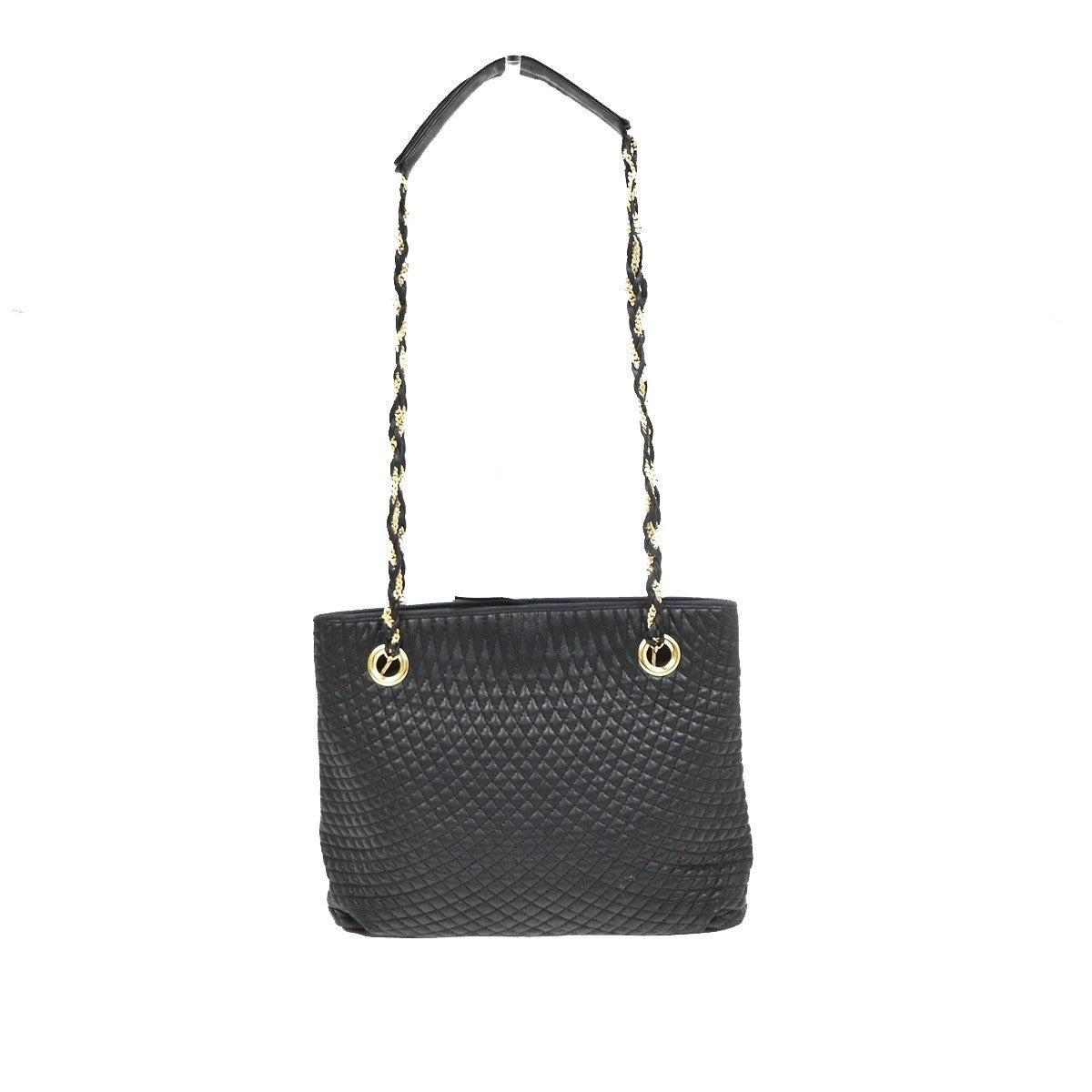 BALLY B Logo Quilted Chain Shoulder Bag Leather Black GHW Switzerland 01CA846