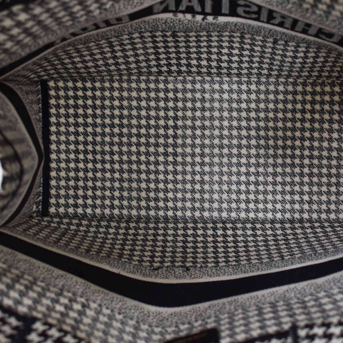 CHRISTIAN DIOR Book Tote Medium Hand Bag Houndstooth Canvas Leather BK 307LC341