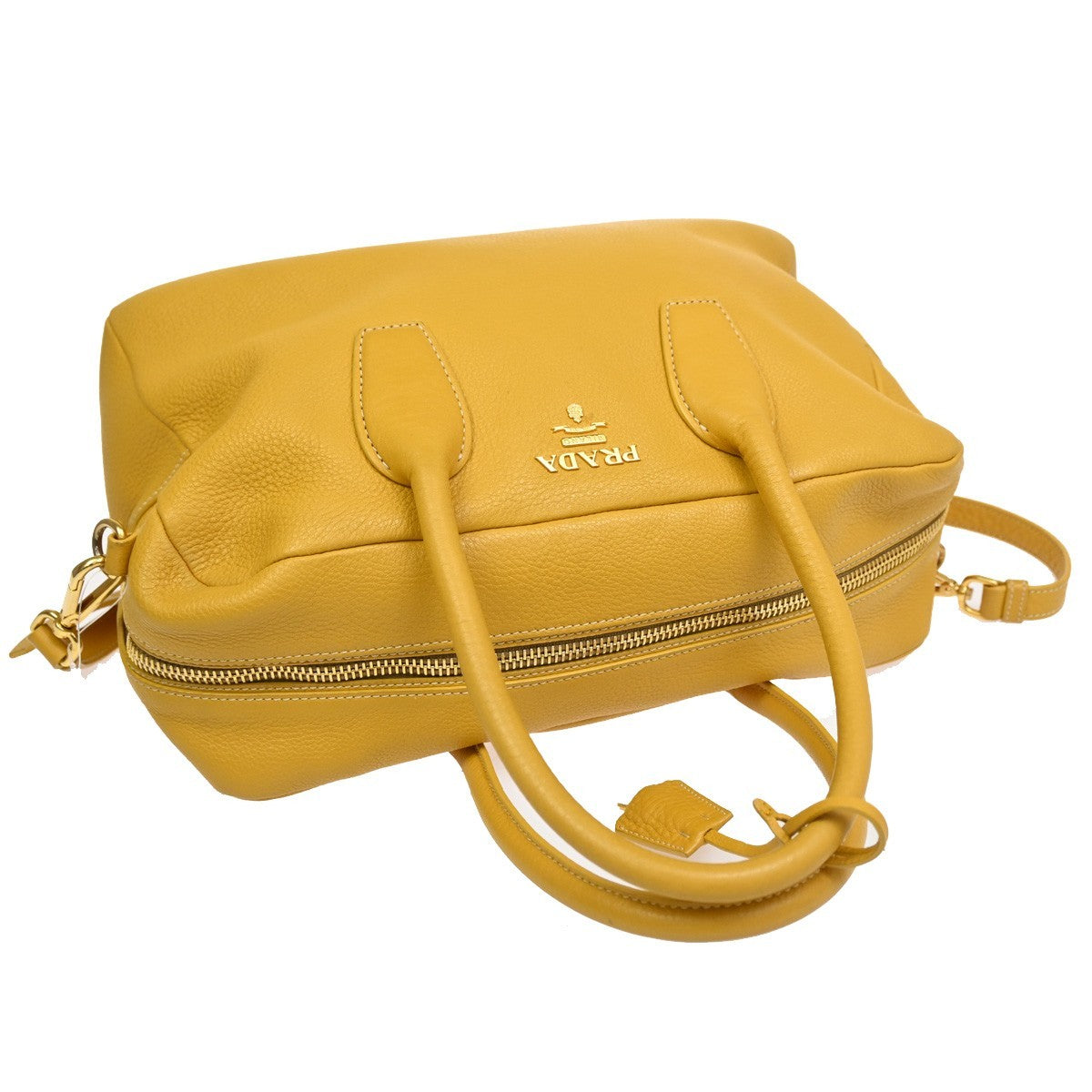 PRADA 2Way Shoulder Hand Tote Bag Vitello Daino Leather Yellow GHW 14DA189