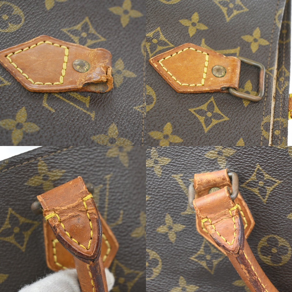 LOUIS VUITTON Logo Sac Plat Hand Tote Bag Monogram Leather Brown M51140 30MA614