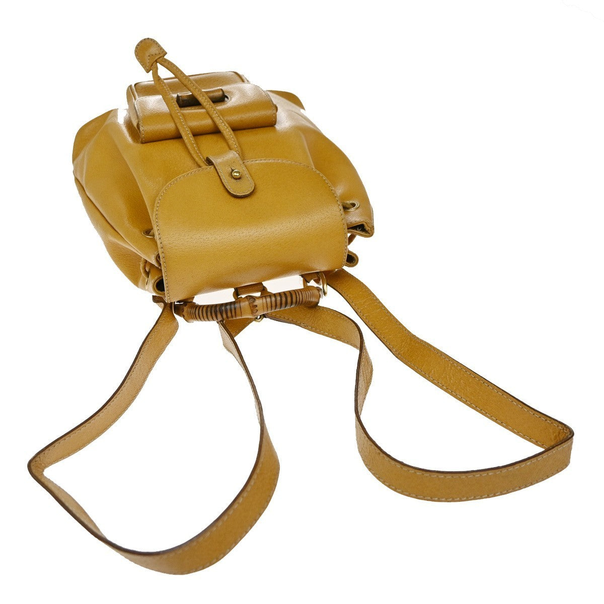 GUCCI Logo Bamboo Drawstring Mini Backpack Bag Leather Yellow GHW Italy 65KP452