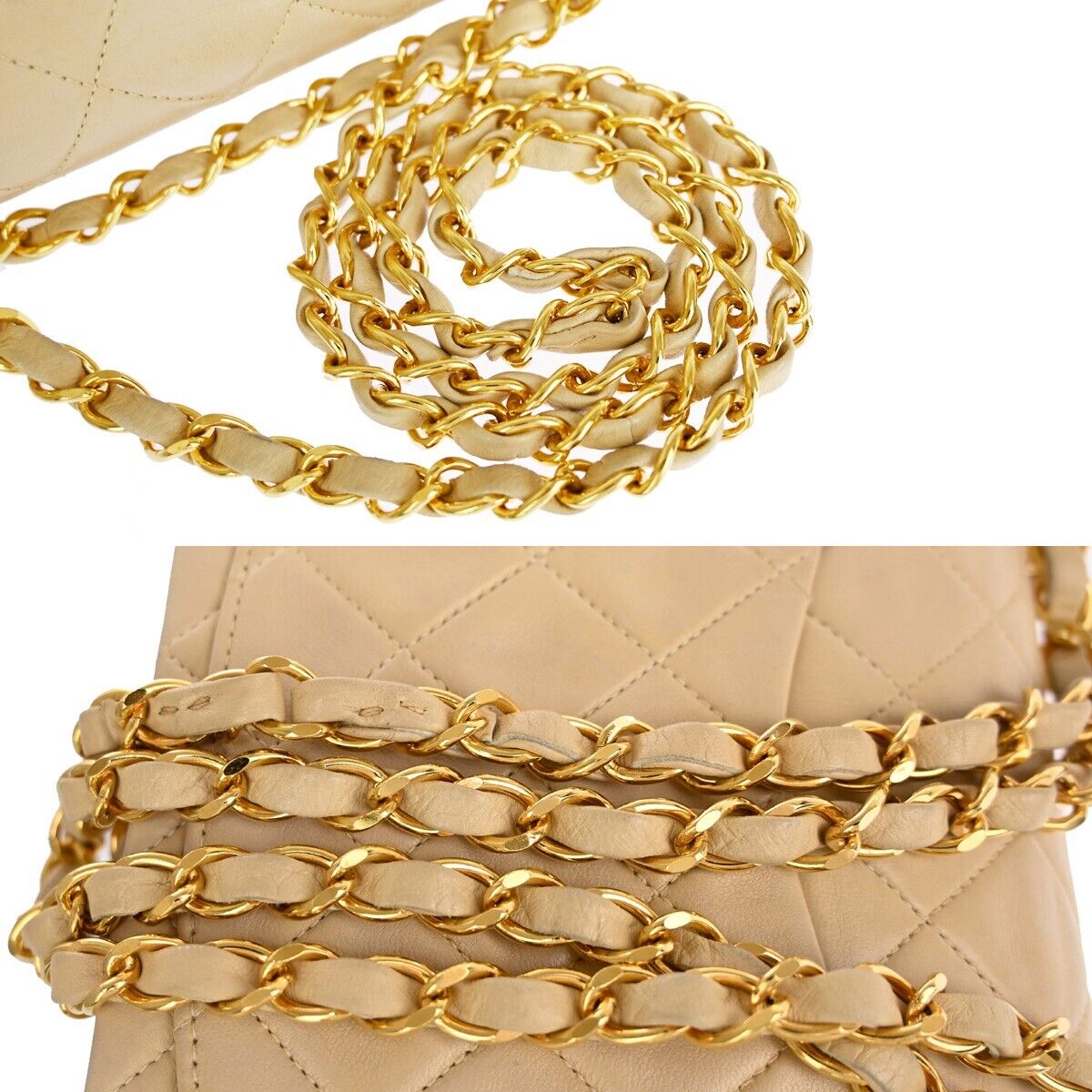 CHANEL CC Matelasse 23 Double Flap Chain Shoulder Bag Leather Beige GHW 708RJ451