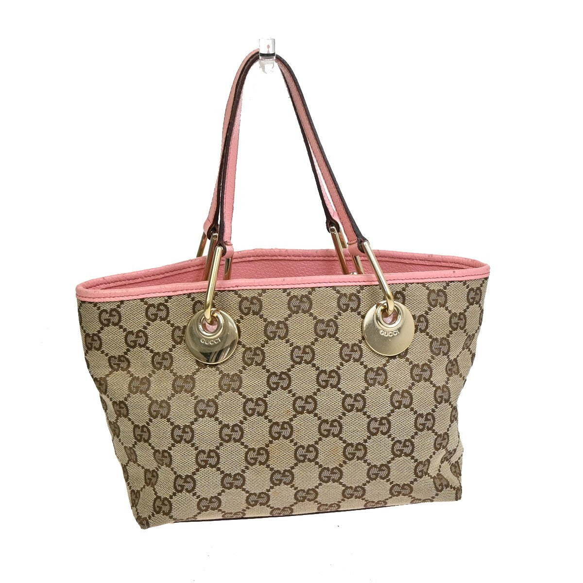 GUCCI Logo GG Pattern Mini Hand Tote Bag Canvas Leather Brown Pink 34FB571