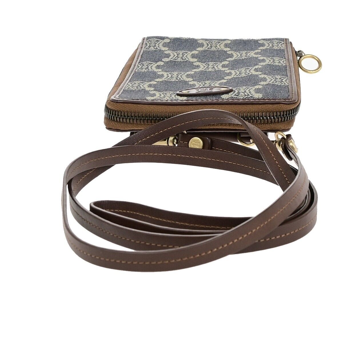 CELINE Logo Macadam Pattern Shoulder Mini,Wallet Denim Leather Blue GHW 36SJ350