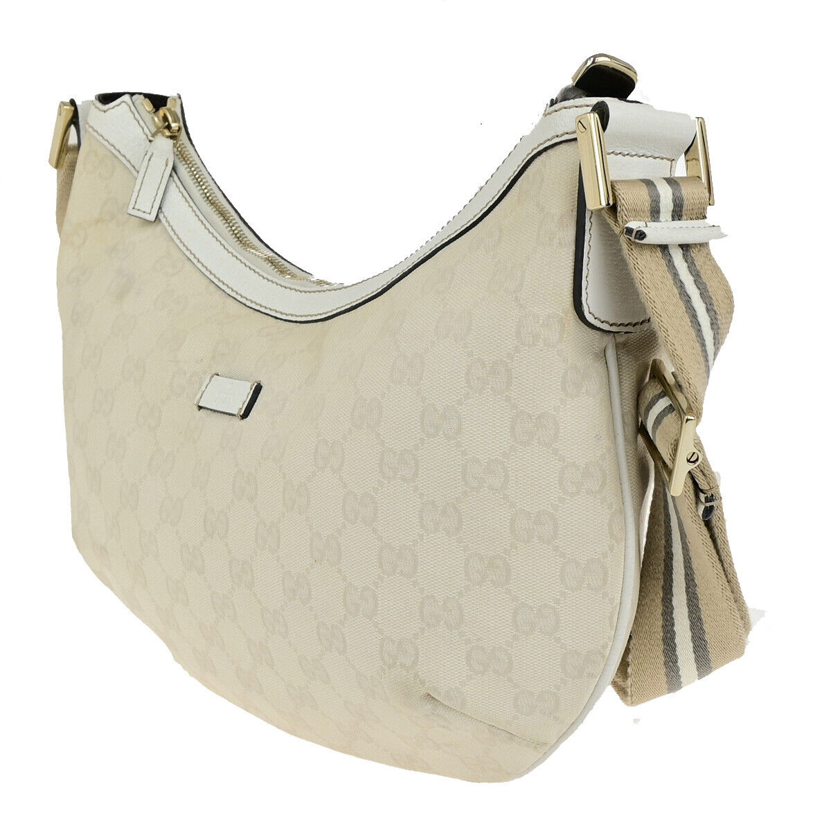 GUCCI Logo Sherry GG Pattern Shoulder Bag Canvas Leather Beige GHW 36YG781