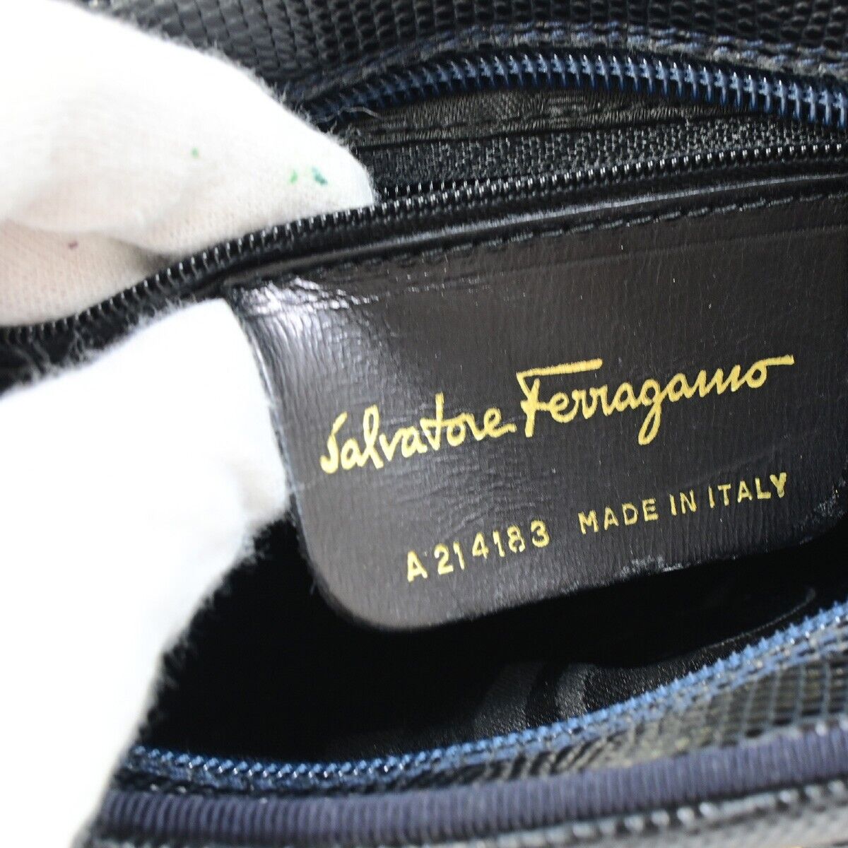 SALVATORE FERRAGAMO Vara Mini Shoulder Bag Embossing Leather Blue 69FB072