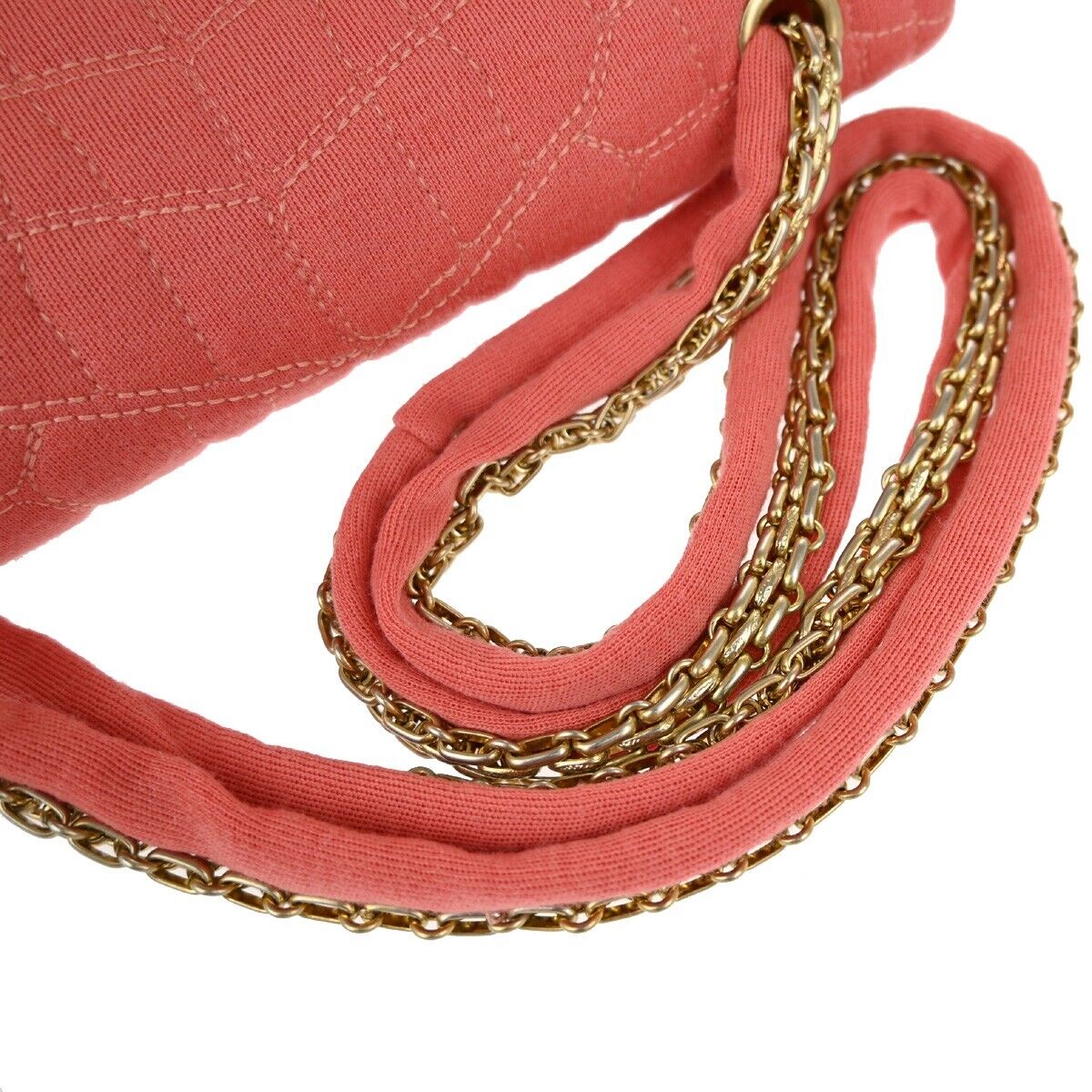 CHANEL Logo 2.55 Double Flap Chain Shoulder Bag Canvas Leather Pink GHW 314RJ738