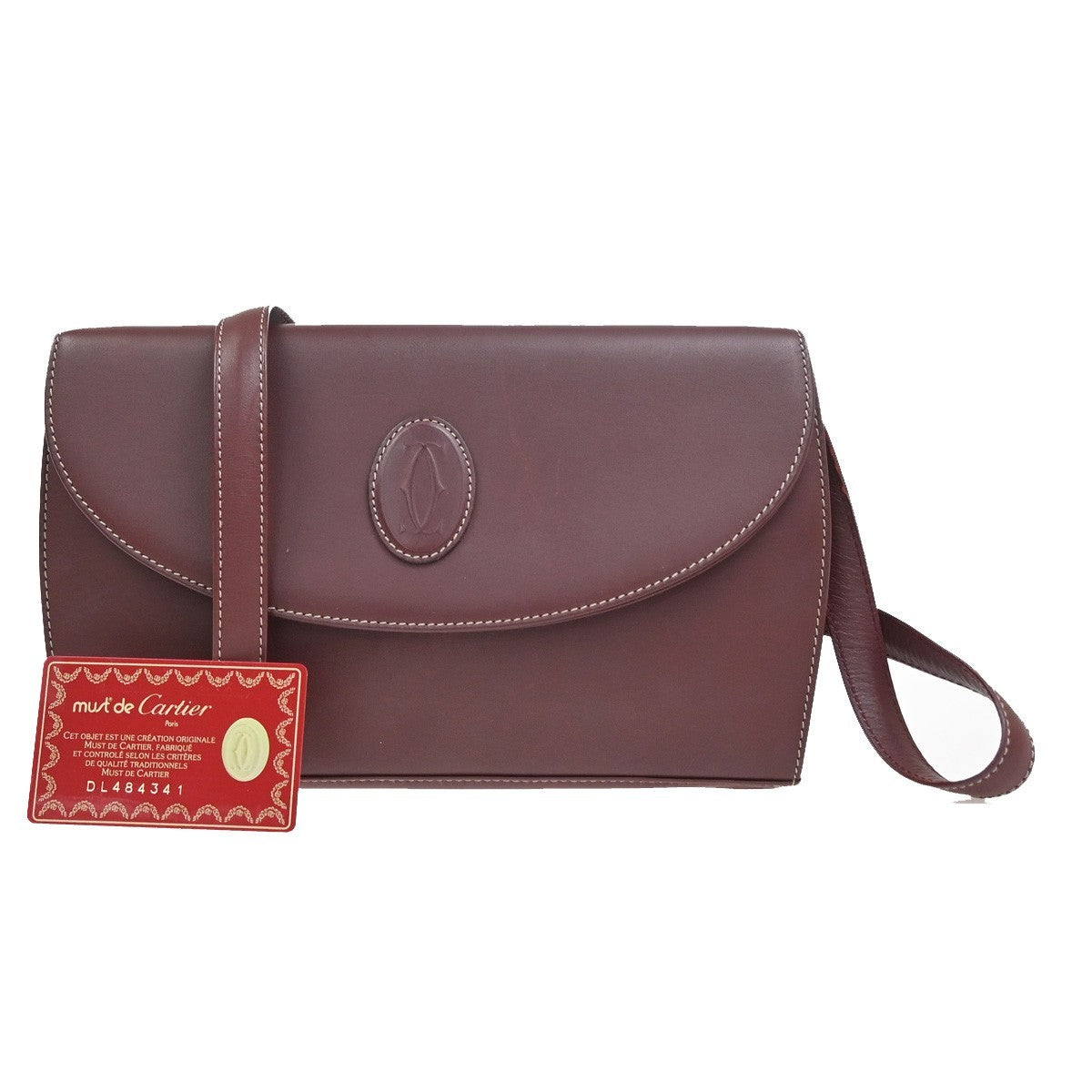 MUST DE CARTIER 2C Logo Crossbody Shoulder Bag Leather Red GHW Spain 63ZA358