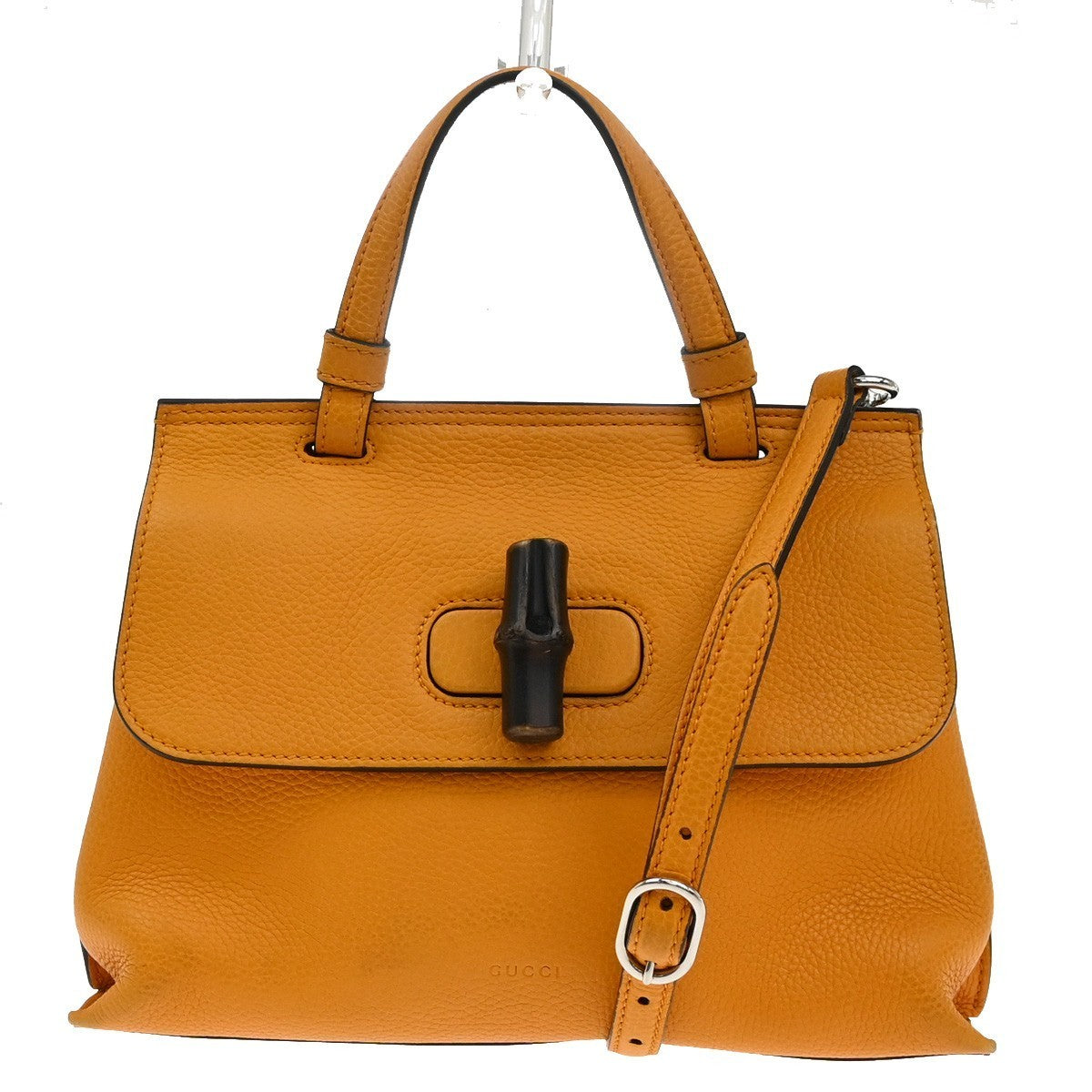 GUCCI GG Logo Daily 2Way Shoulder Hand Bag Bamboo Leather Orange 72KP091