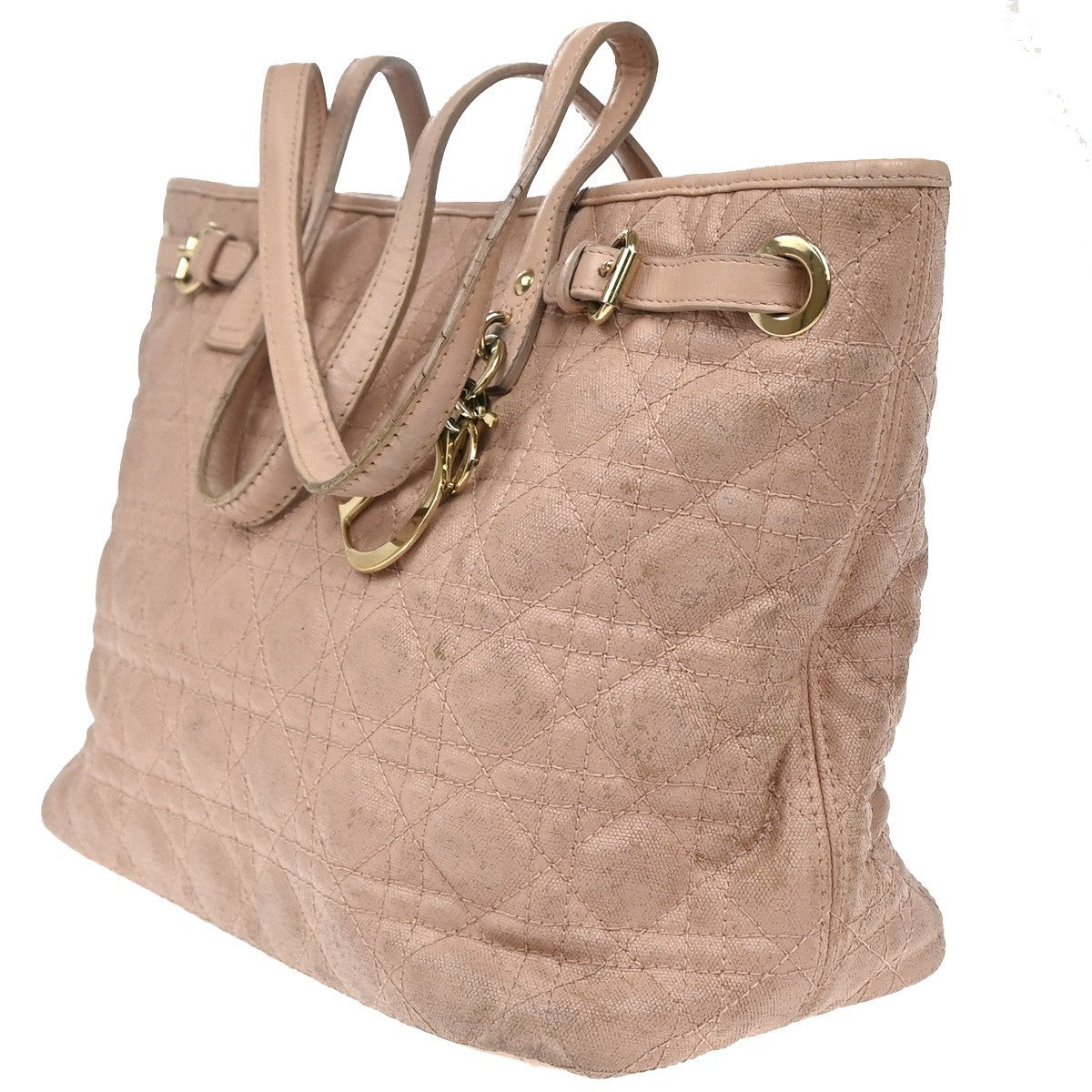 CHRISTIAN DIOR Panarea Cannage Shoulder Bag Coating Canvas Leather Pink 88KP284