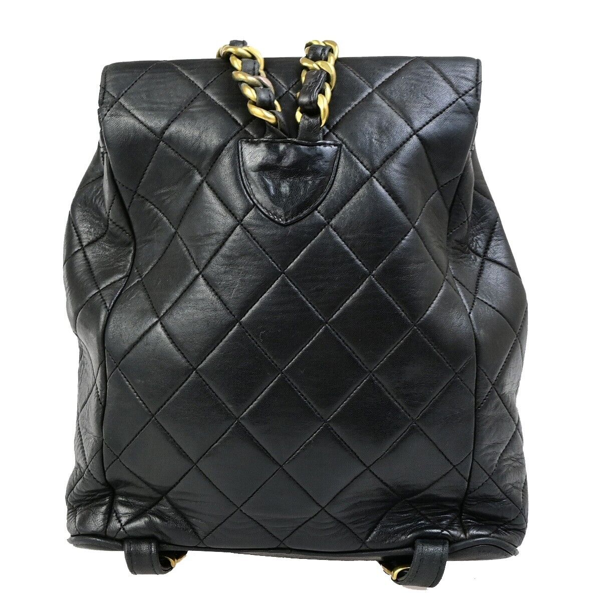 CHANEL CC Logo DUMA Matelasse Chain Backpack Bag Leather Black GHW 332RK719