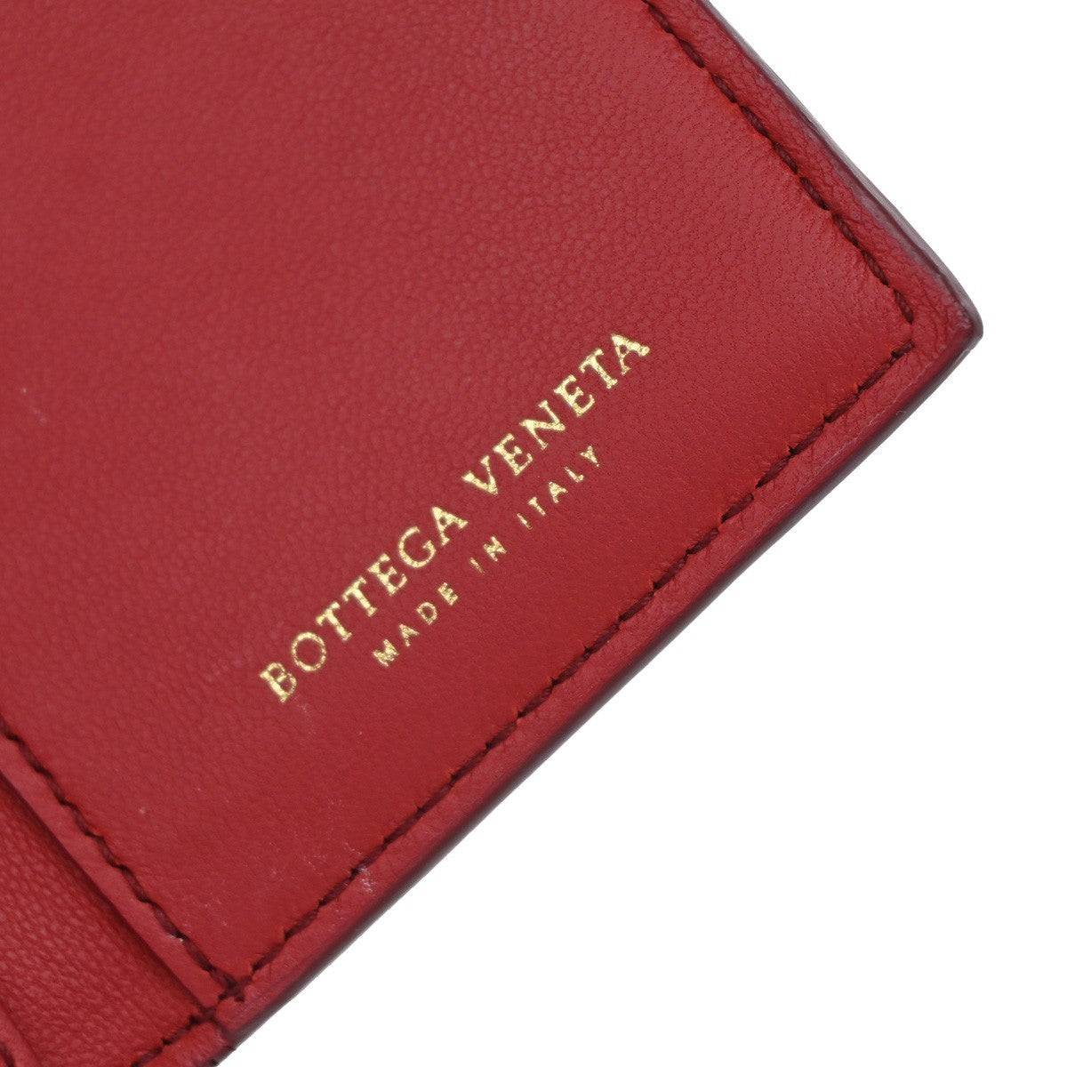 BOTTEGA VENETA INTRECCIATO Trifold Compact Wallet Leather Red Italy 30EF906