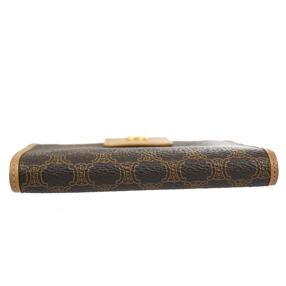 CELINE Logo Macadam Pattern Bifold Wallet PVC Leather Brown Italy 02EA884