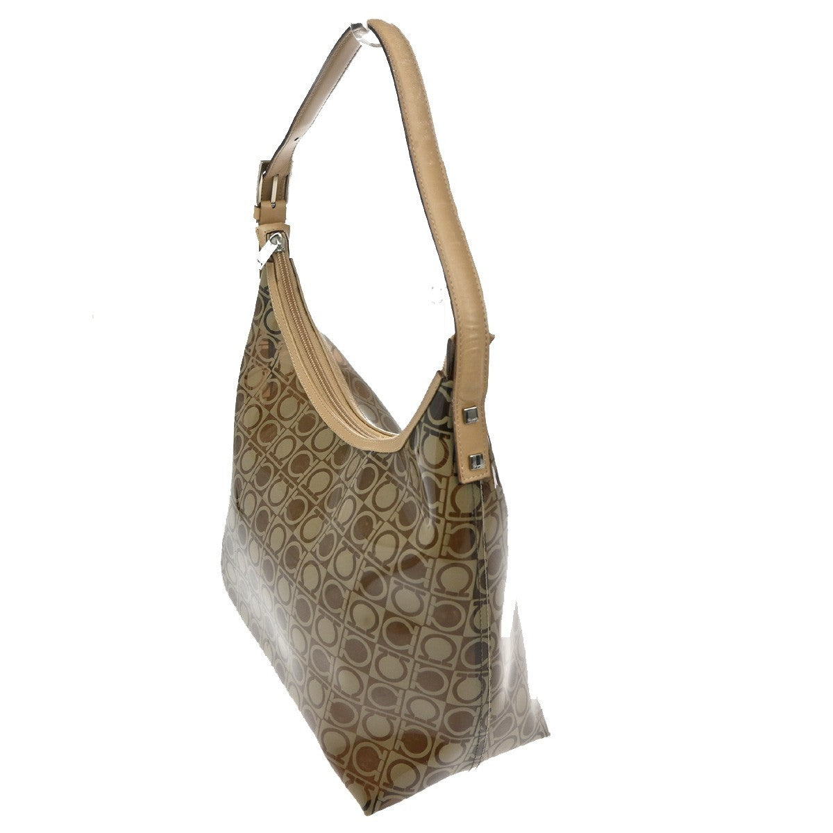 SALVATORE FERRAGAMO Logo Shoulder Bag Vinyl Leather Brown Clear SHW 04TA442
