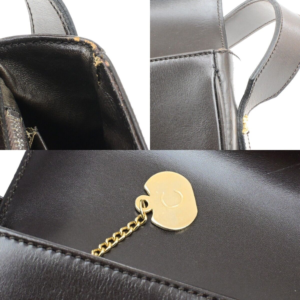 CELINE Horse Carriage Logo Shoulder Bag Leather Brown Gold 32EE092