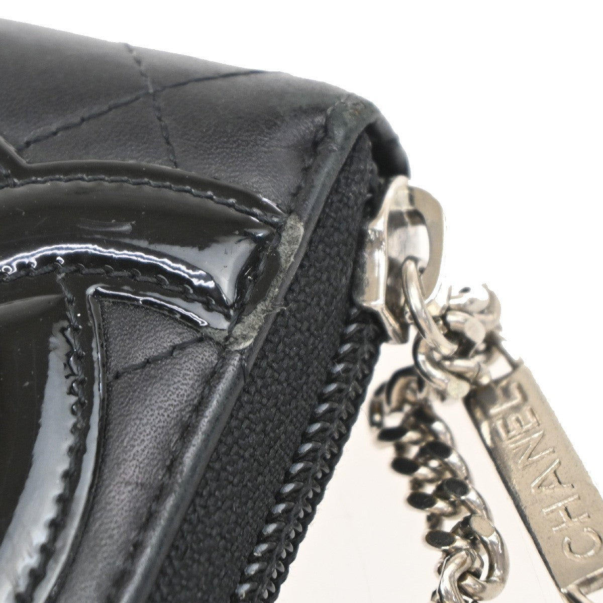 CHANEL CC Cambon Long Zipper Bifold Wallet Leather Patent Leather Black 30RF618