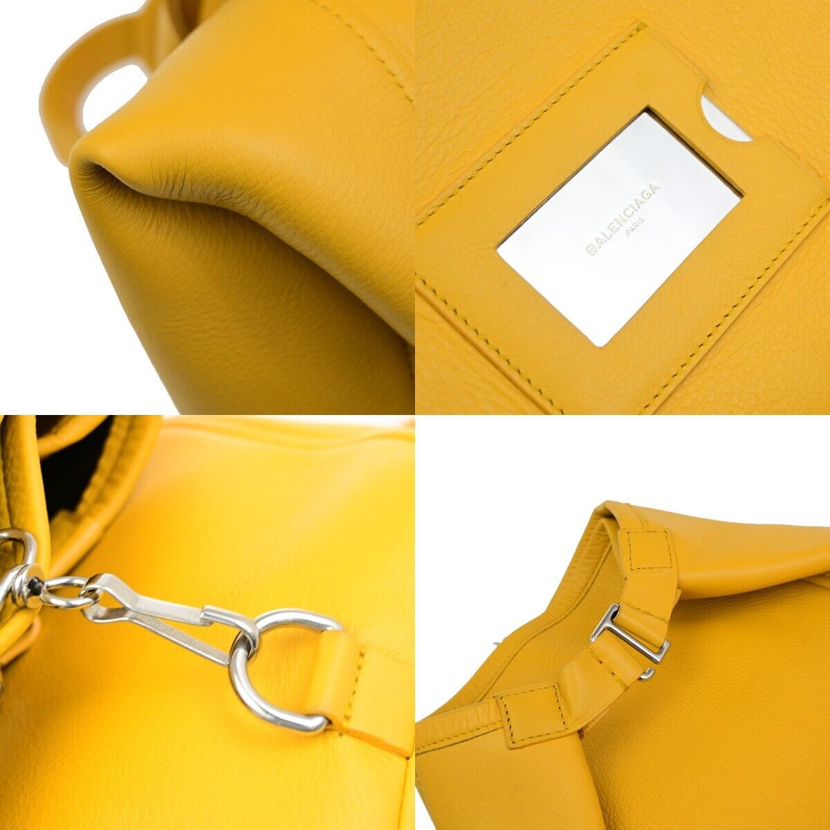 BALENCIAGA Logo 2Way Shoulder Hand Bag Leather Yellow Silver 87ED917