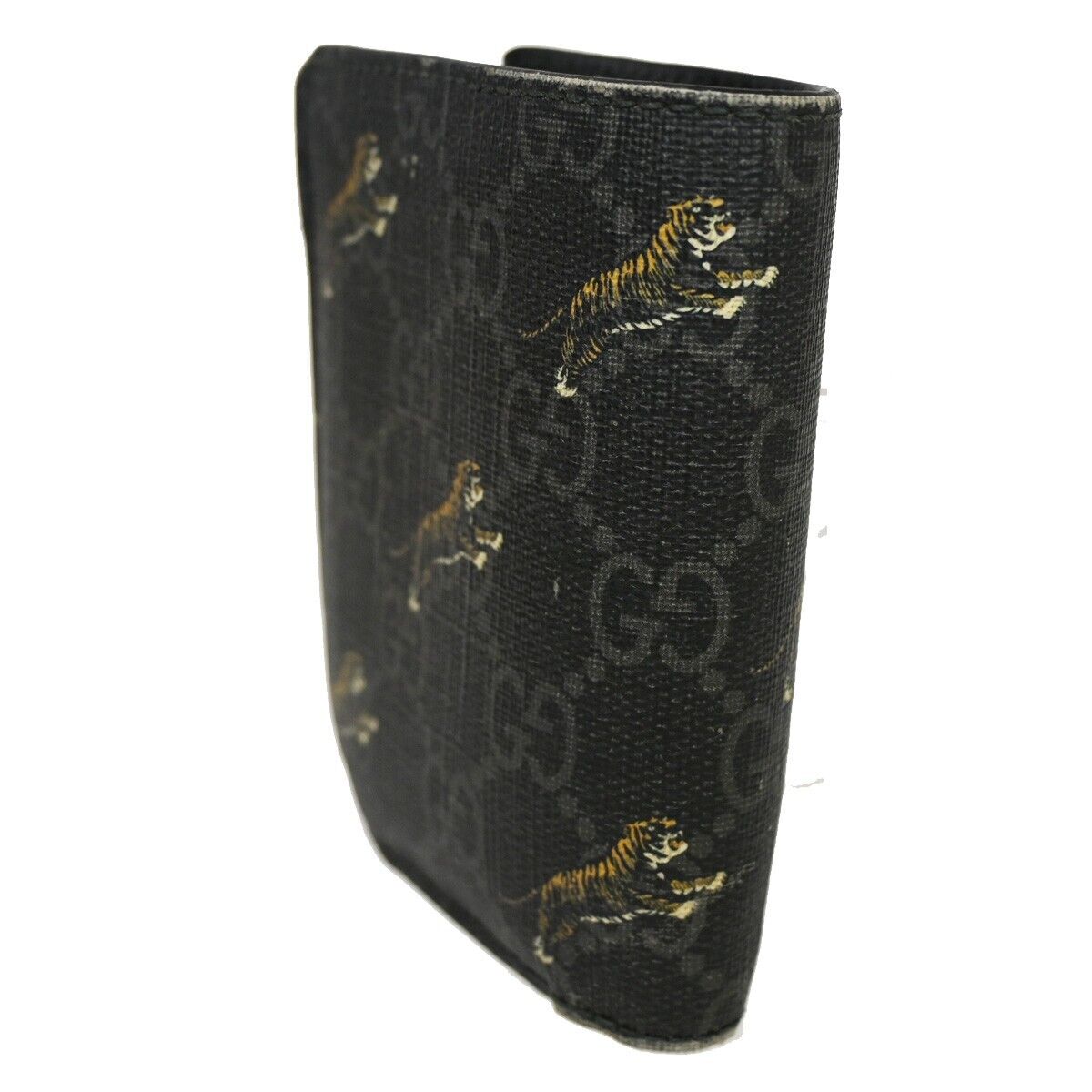 GUCCI Logo GG Pattern Tiger Bifold Wallet Purse Supreme Leather Black 09YD729