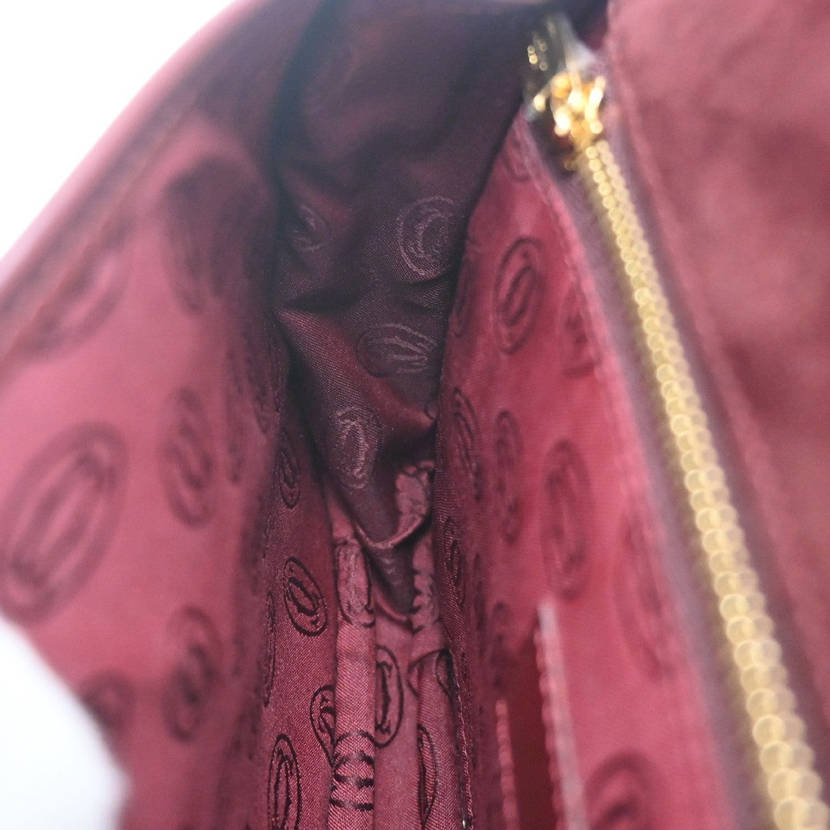 CARTIER 2C Logo Shoulder Bag Leather Suede Red Burgundy GHW France 80RL955