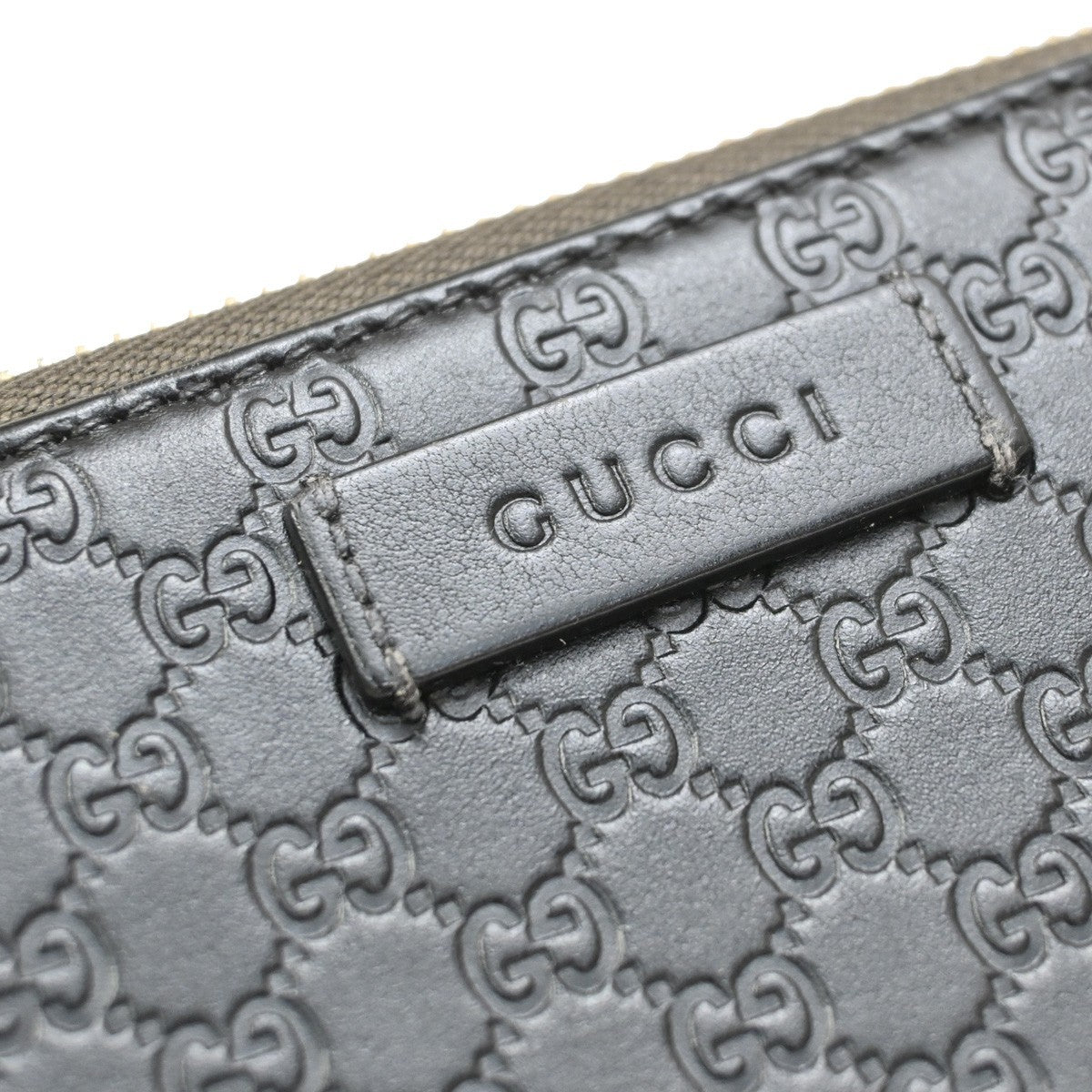 GUCCI Micro Guccissima GG Pattern Long Zipper Wallet Leather Black Gold 31KB287