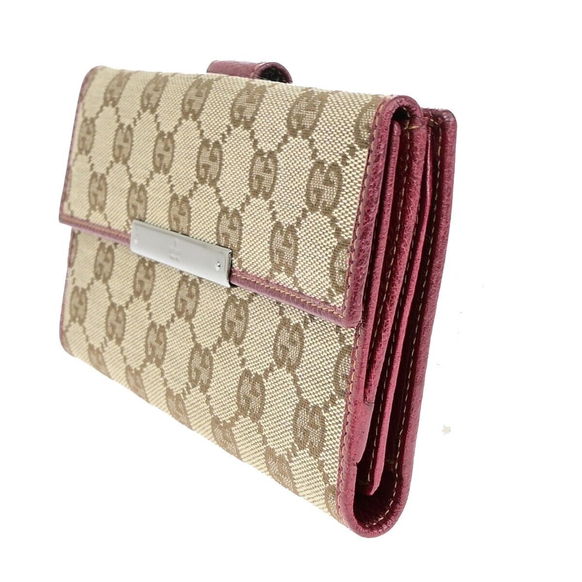GUCCI Logo GG Pattern Long Bifold Wallet Canvas Leather Brown Bordeaux 88EB467