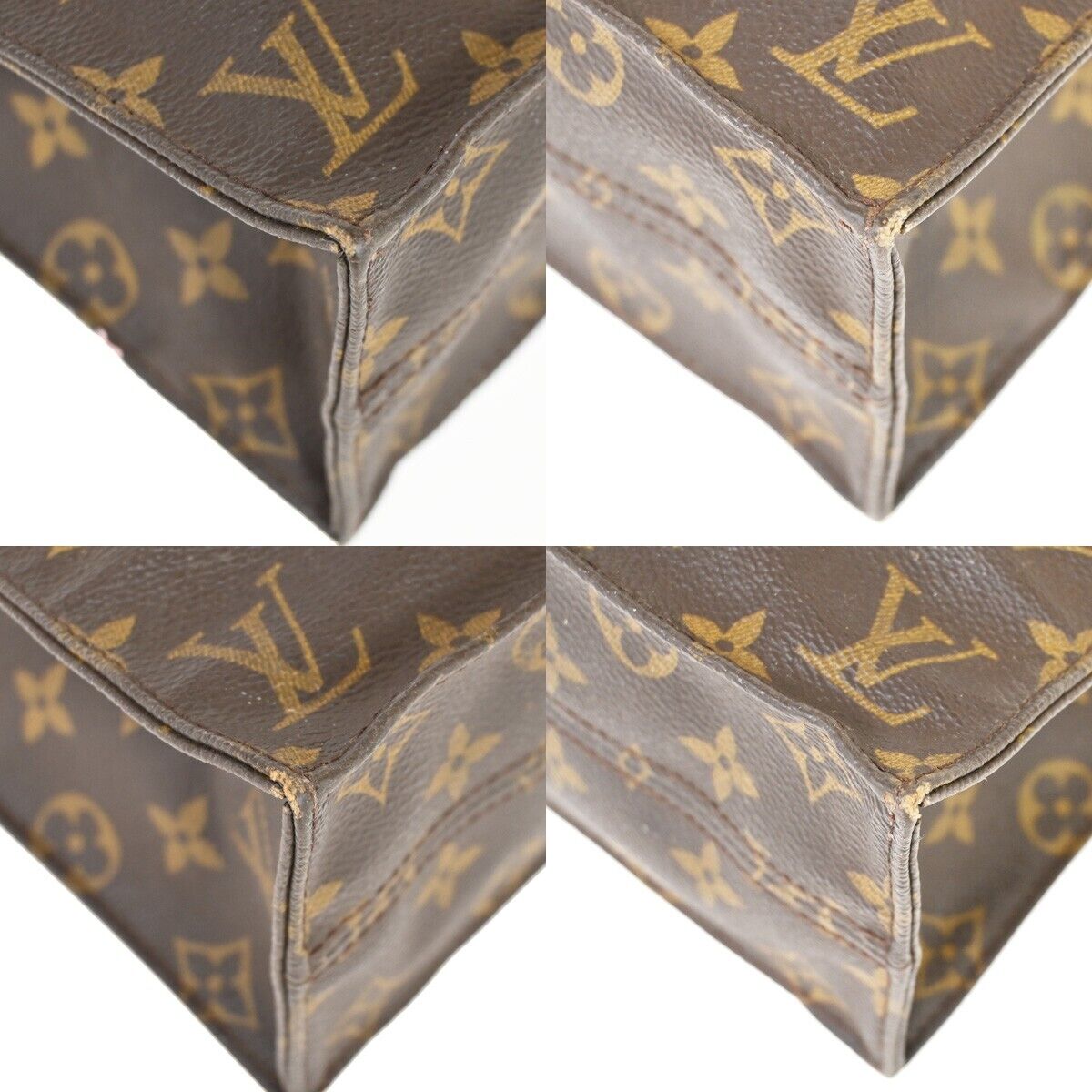 LOUIS VUITTON Logo Sac Plat Hand Tote Bag Monogram Leather Brown M51140 33HB671