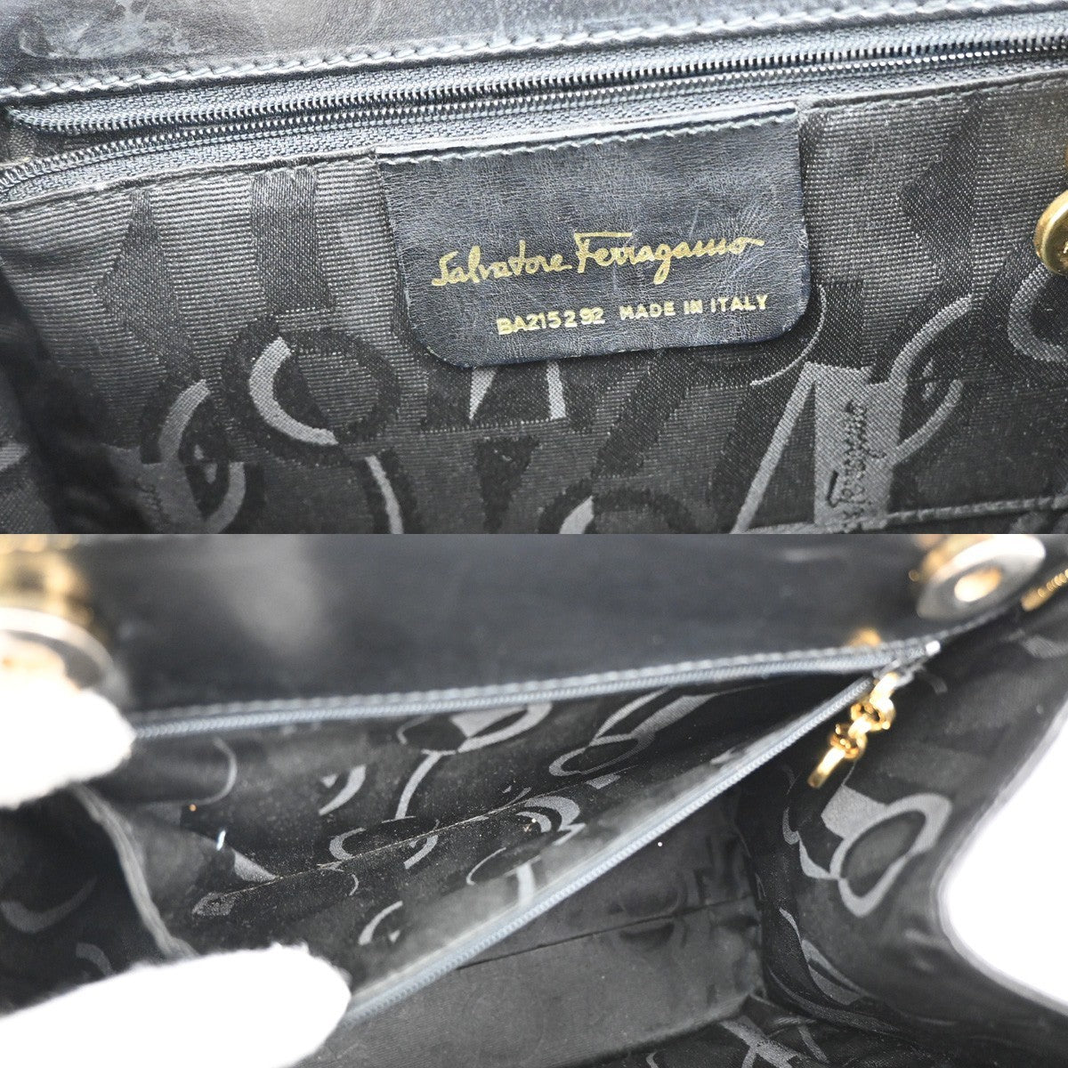 SALVATORE FERRAGAMO Logo Vara Hand Bag Leather Canvas Black GHW Italy 64KB165