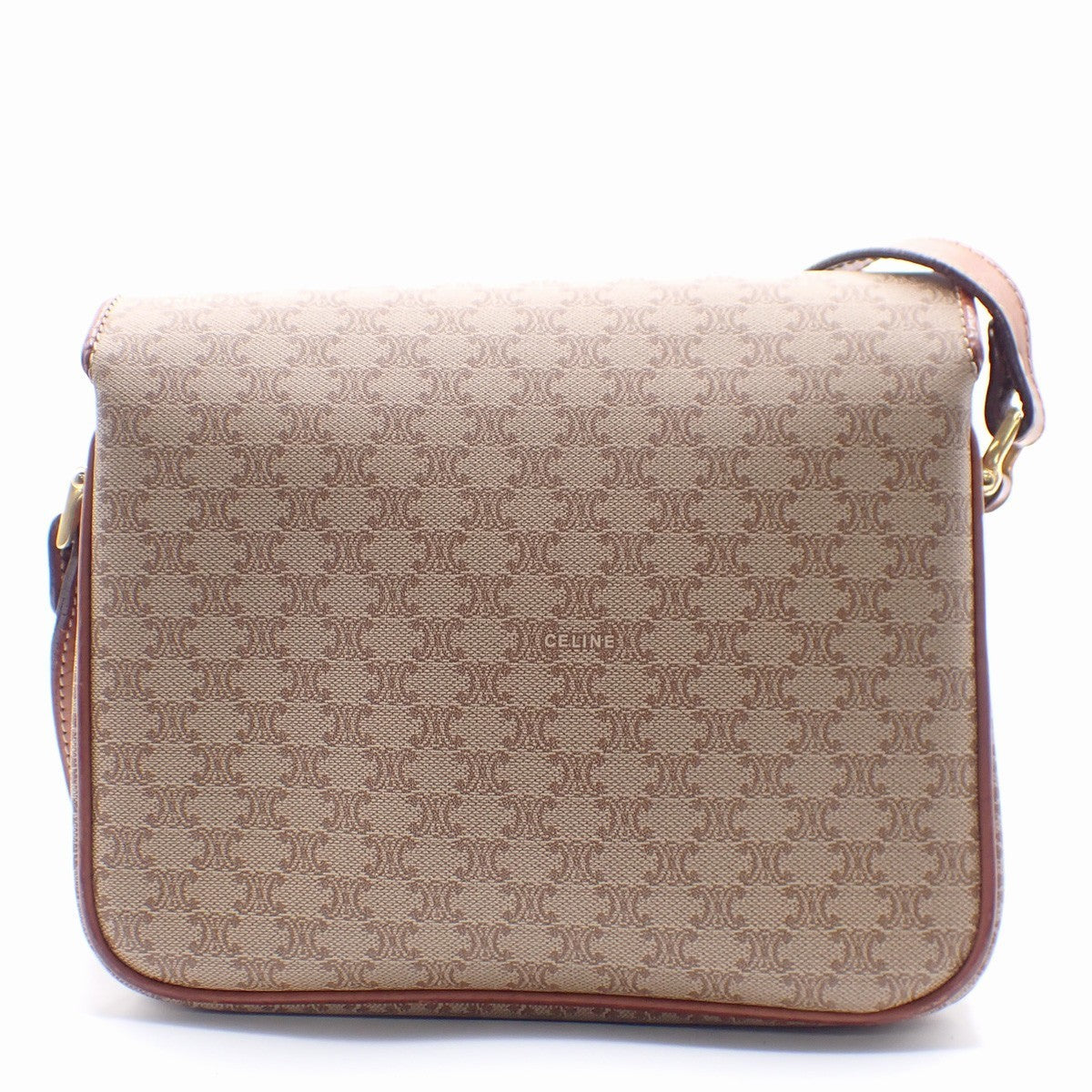CELINE Logo Macadam Pattern Shoulder Bag PVC Leather Beige Italy 65KC571