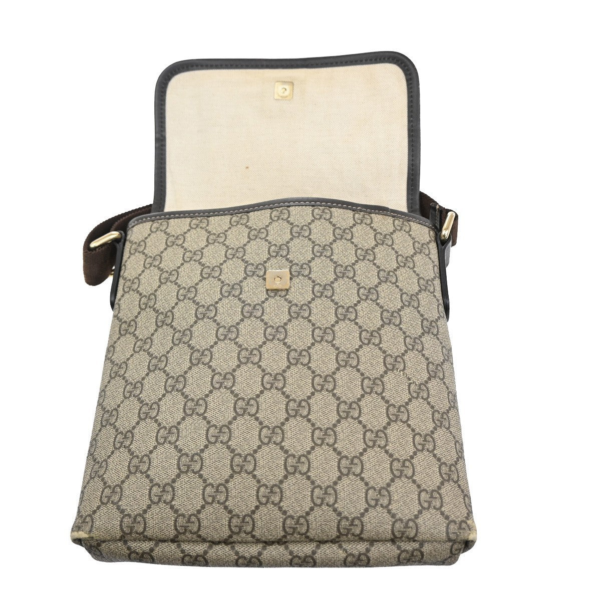 GUCCI GG Supreme Shoulder Bag Leather Beige GHW Italy 0223666 65MA089