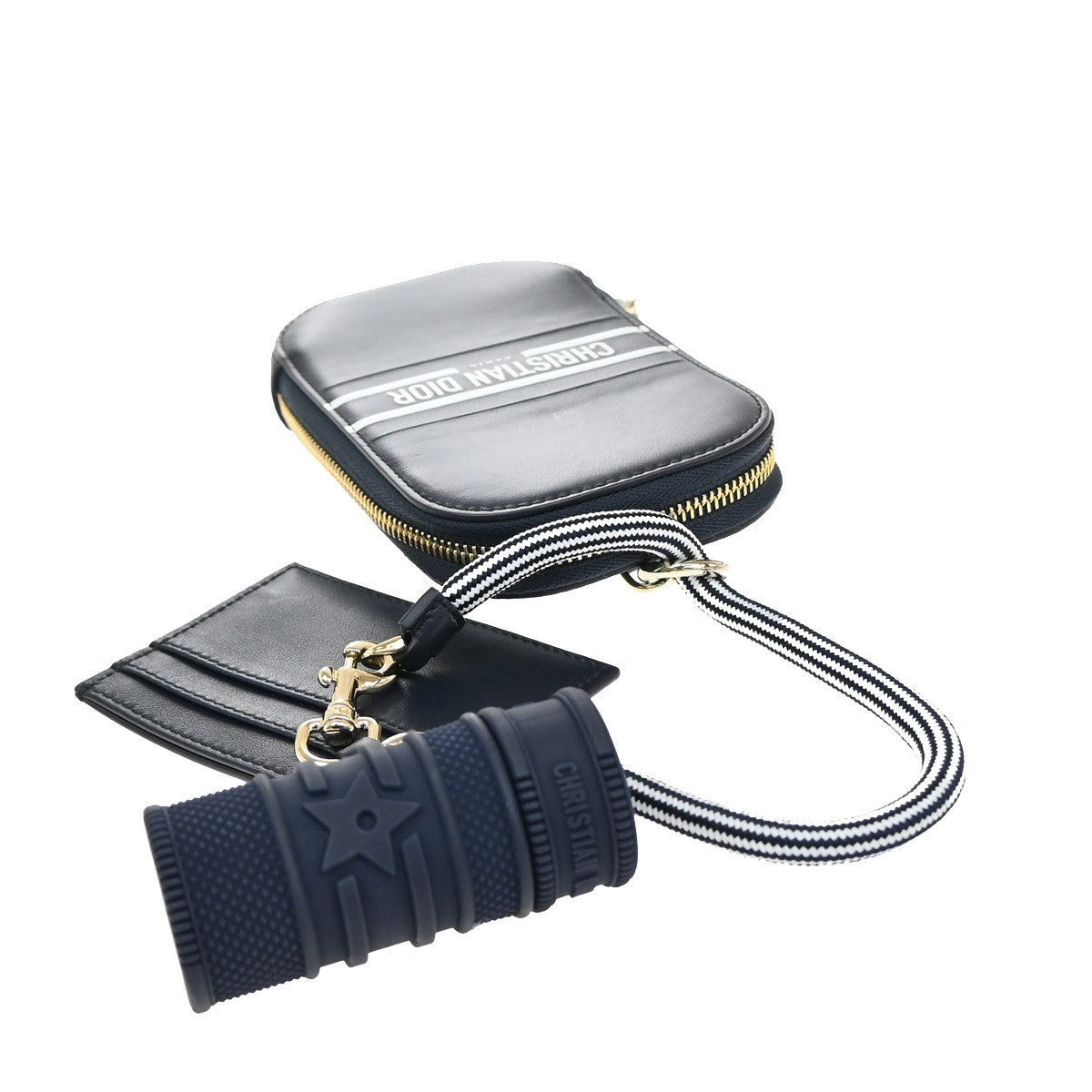 CHRISTIAN DIOR Logo Mini Pouch Bag Leather Blue GHW Italy 15KP157