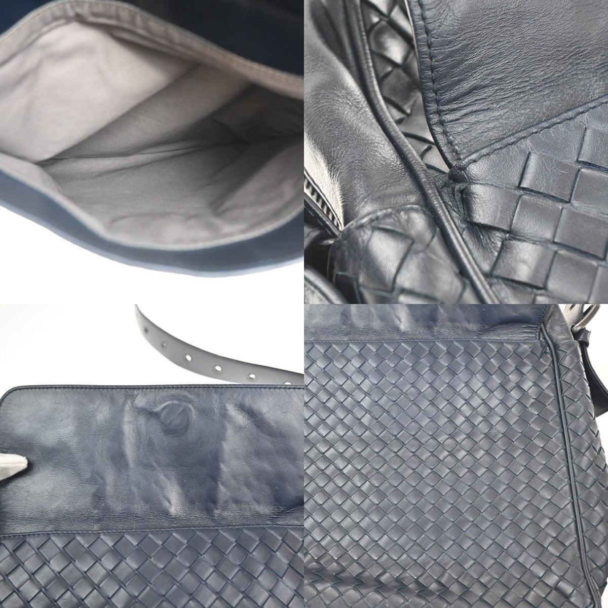 BOTTEGA VENETA Logo Intrecciato Shoulder Bag Leather Navy Blue Italy 12RL854