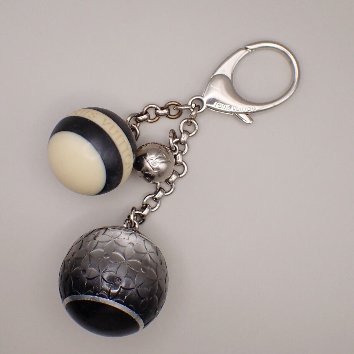 LOUIS VUITTON Logo Bijoux Sac Mini Lin Bag Charm Silver Black M65701 61YG571