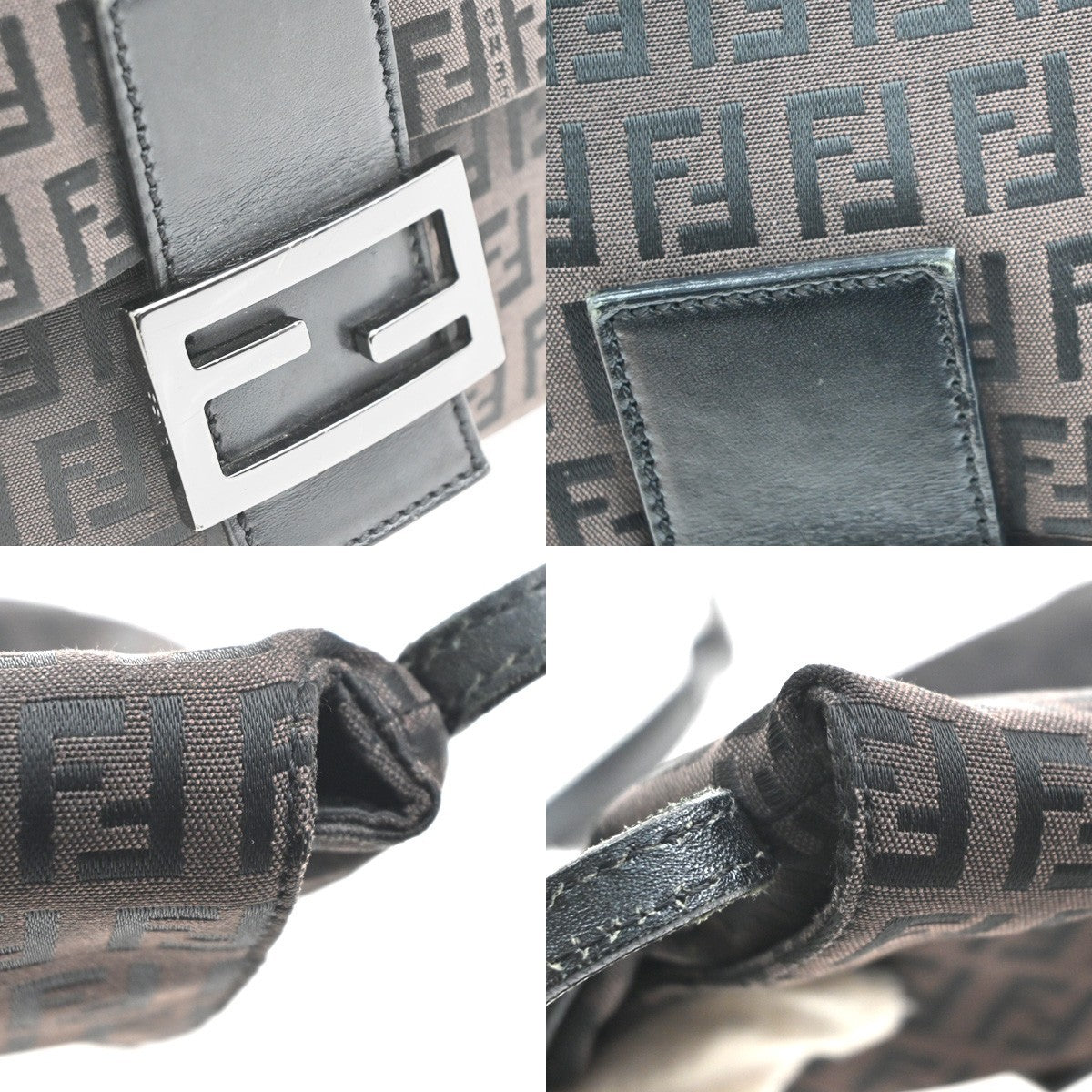 FENDI Logo Zucchino Pattern Shoulder Bag Canvas Leather BN BK Italy 38KC820