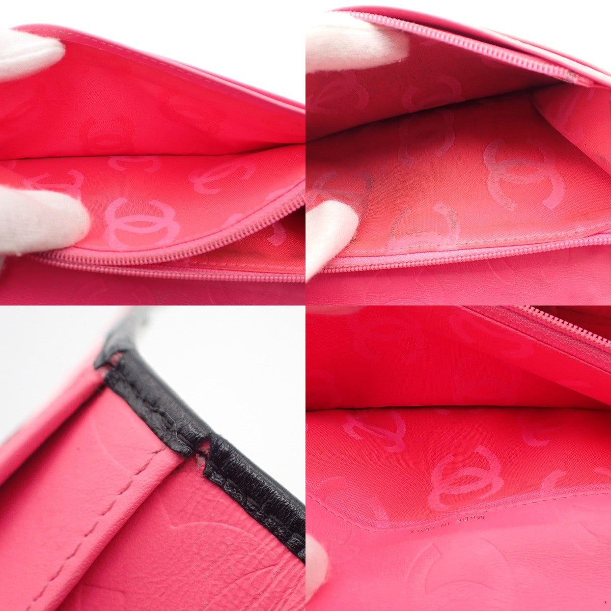 CHANEL CC Logo Cambon Long Bifold Wallet Purse Leather Black Pink Italy 33KC572