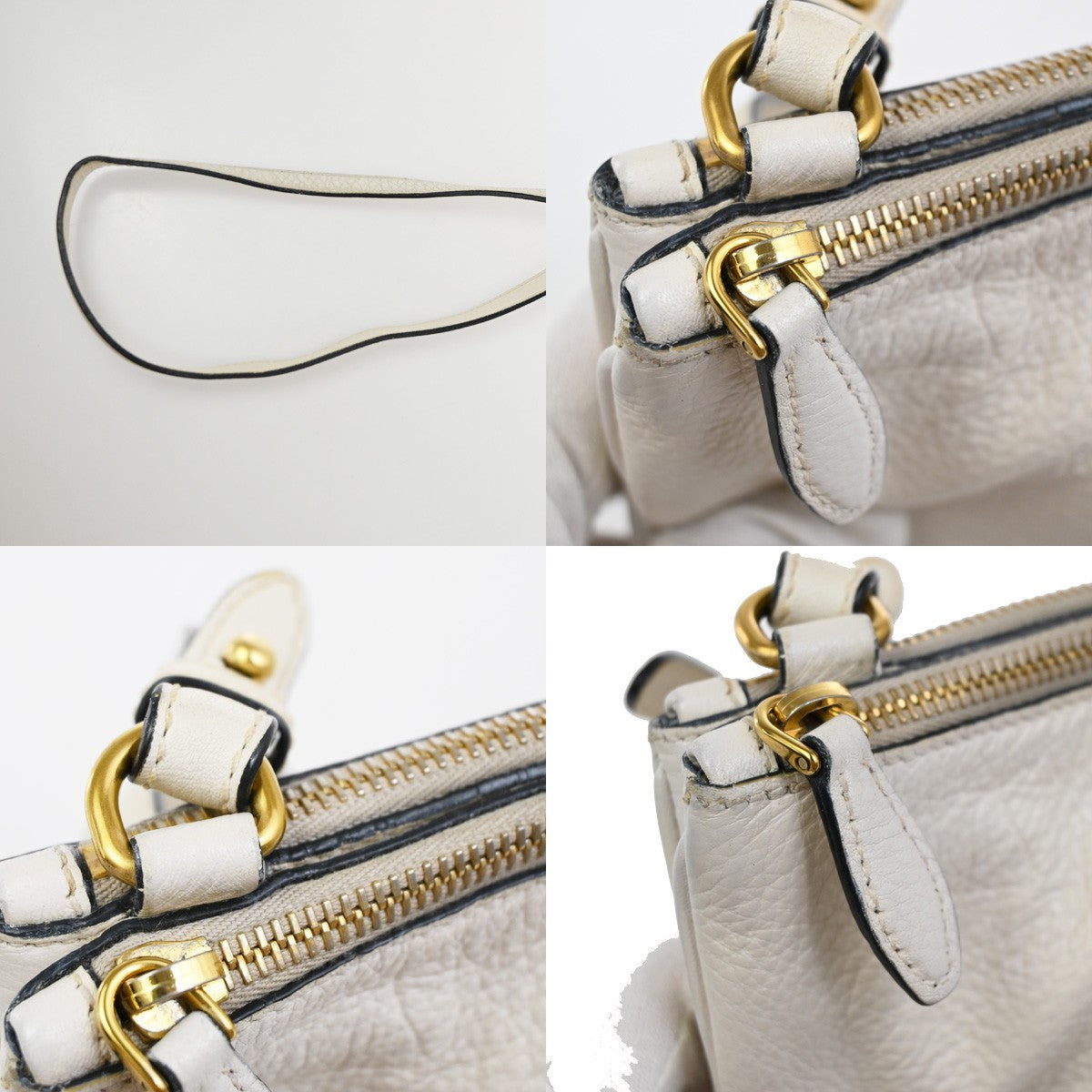 PRADA Logo Crossbody Mini Shoulder Bag Vitello Daino Leather White GHW 76KC639