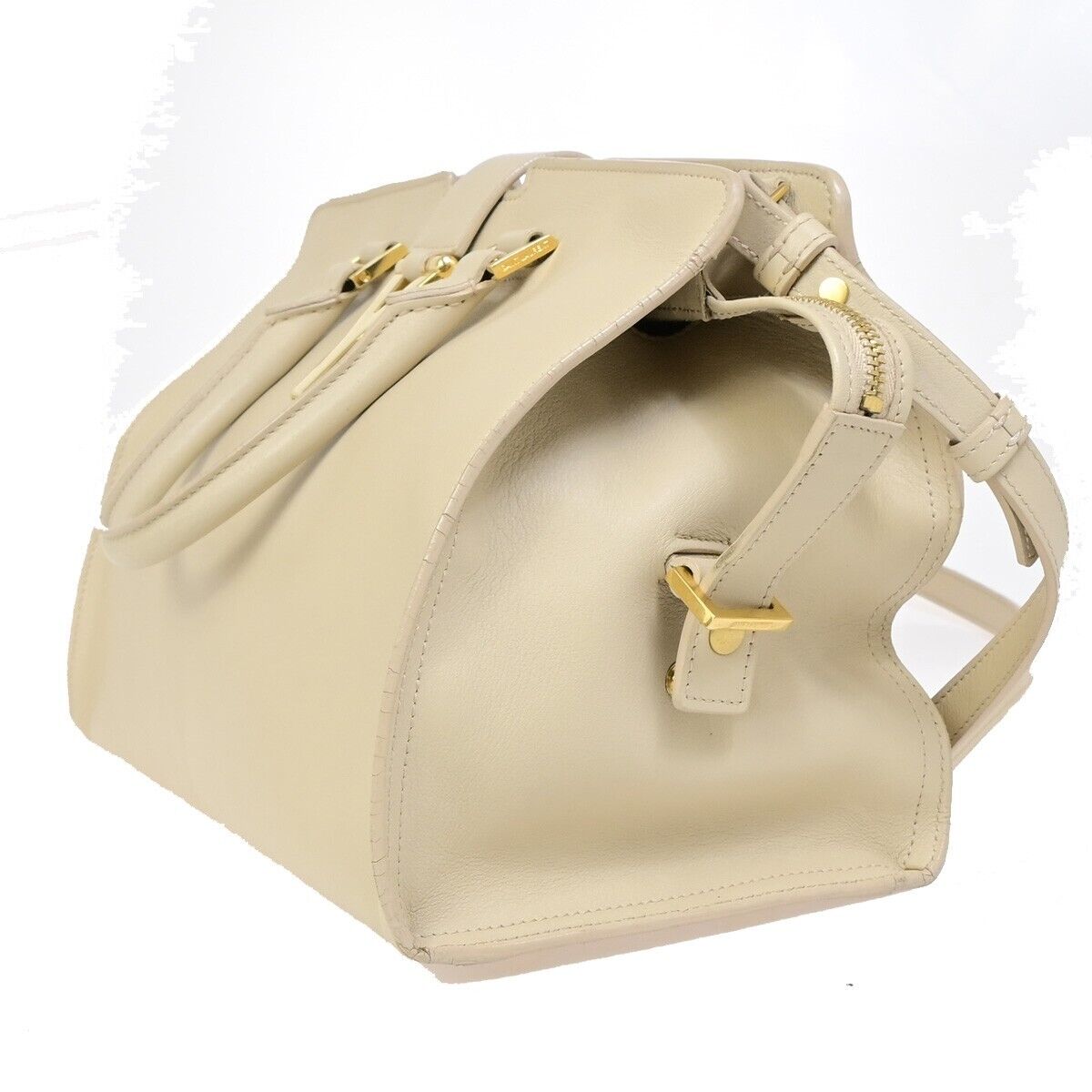 SAINT LAURENT  Logo Classic Y Cabas 2 Way Hand Bag Leather Beige Gold 72EB672