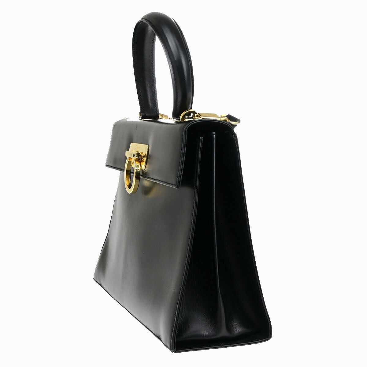 SALVATORE FERRAGAMO Gancini 2Way Shoulder Hand Bag Leather Black GHW 89YF705